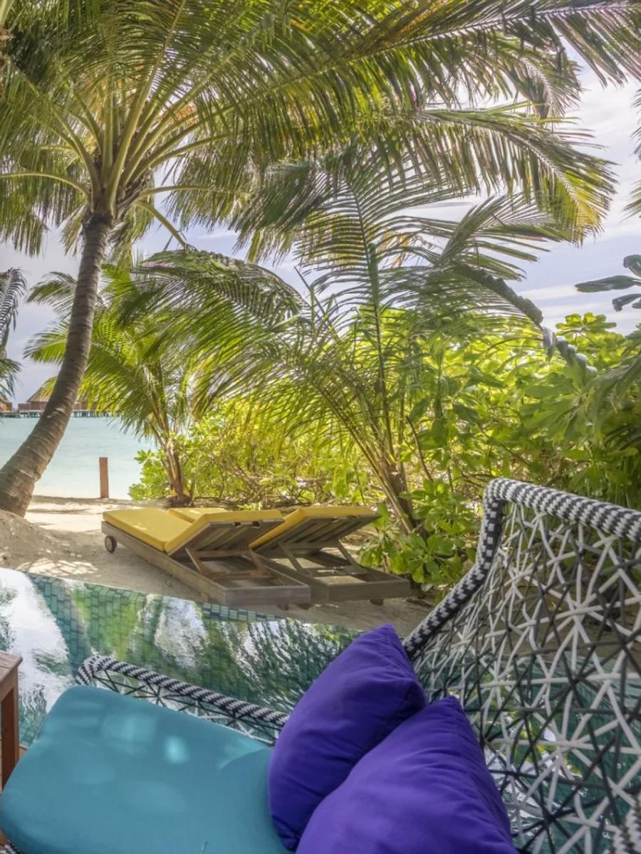 A Beach Pool Villa's private pool and deck at Mercure Maldives Kooddoo Resort