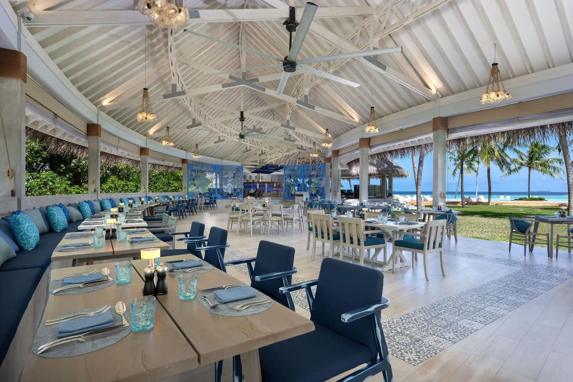 The interior dining room of Social House at Ifuru Island Maldives