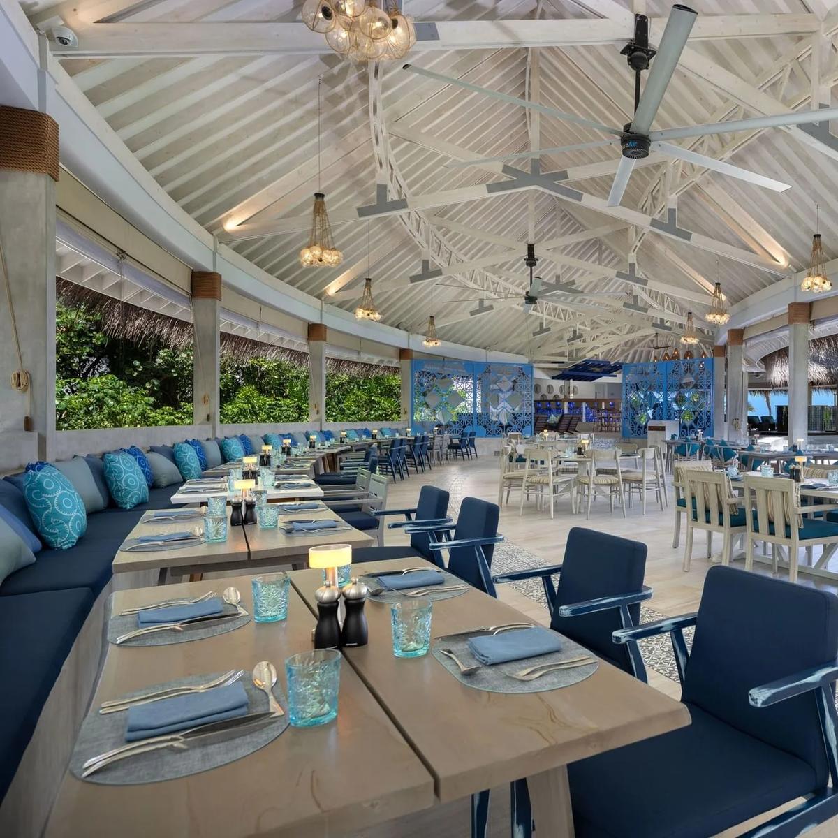 The interior dining room of Social House at Ifuru Island Maldives