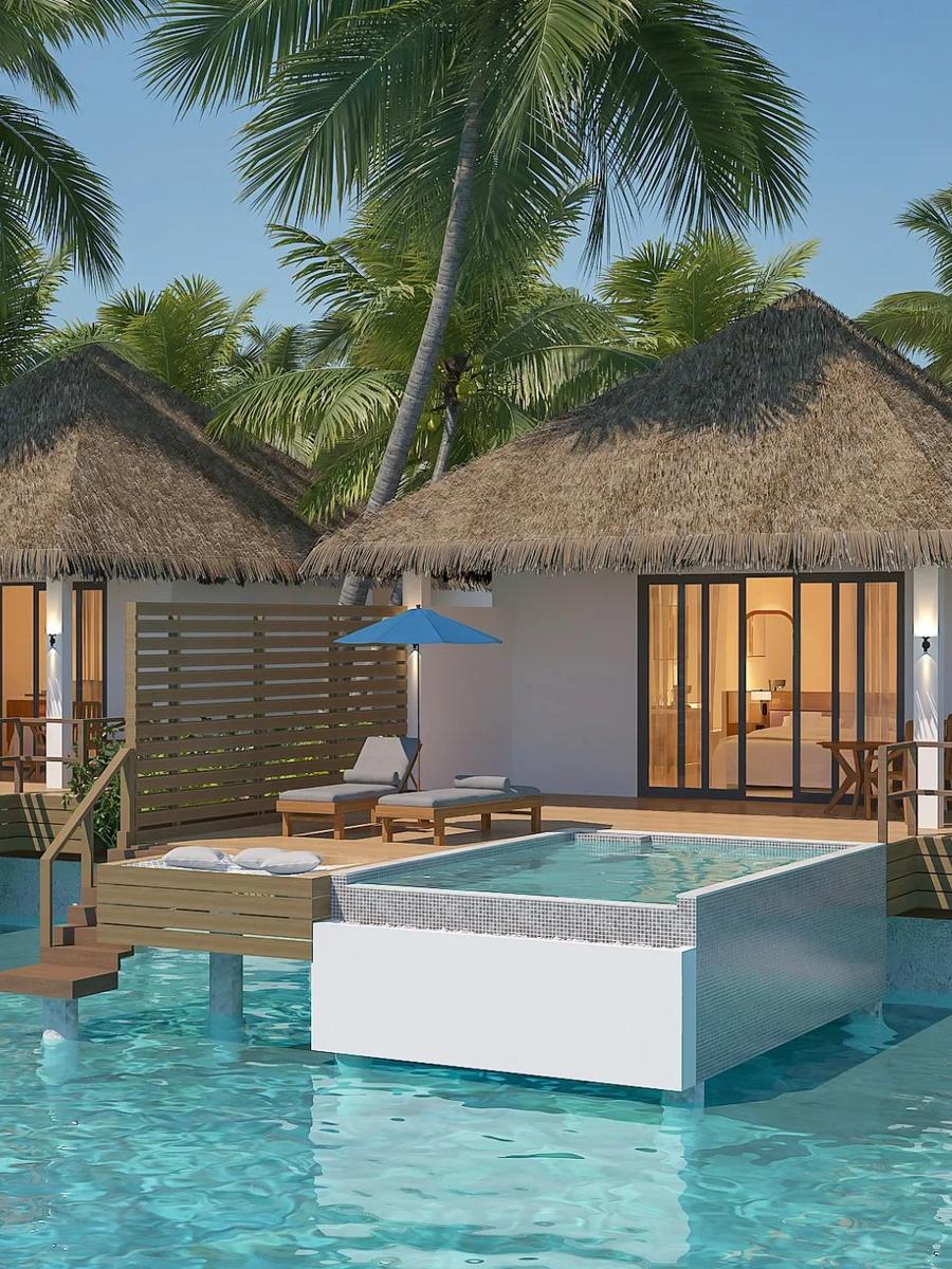A Waterfront Pool Villa at dusitD2 Feydhoo Maldives, overwater on the island's sunrise side