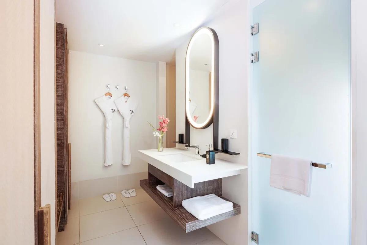 A Silver Family Suite's bathroom, part of the two-bedroom beachfront duplex