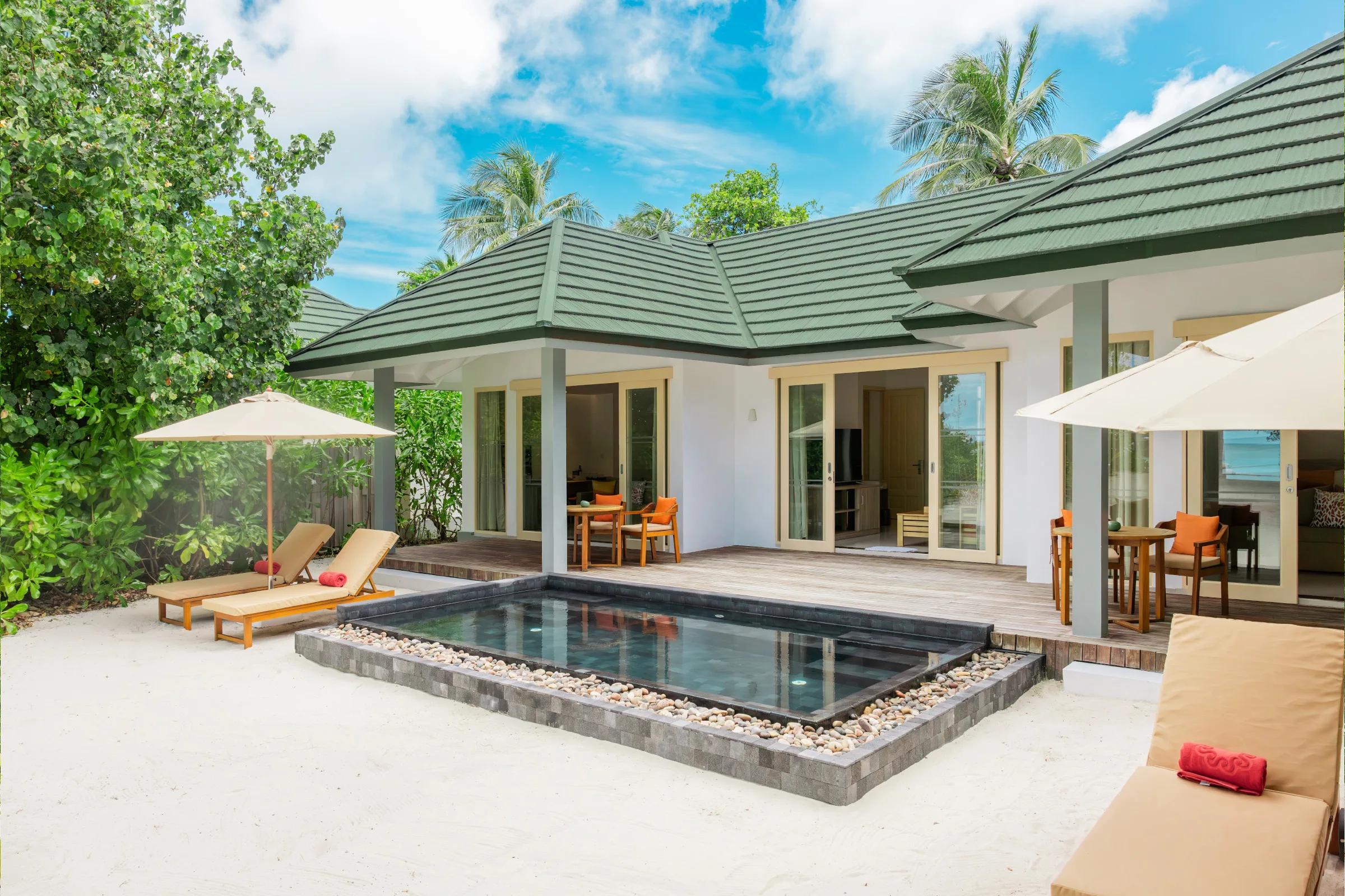 Two Bedroom Pool Beach Villa's pool, viewed from the deck at Siyam World