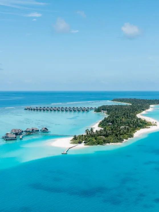 Niyama Private Islands Maldives resort seen from the air over Dhaalu Atoll