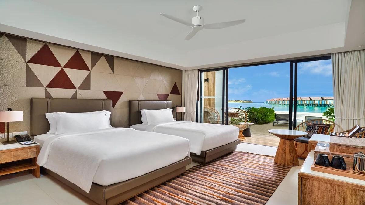 A Silver Beach Studio's terrace, overlooking the beach and lagoon