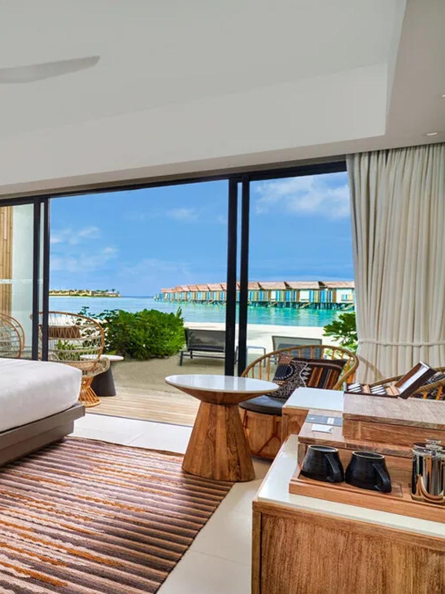 A Silver Beach Studio's terrace, overlooking the beach and lagoon