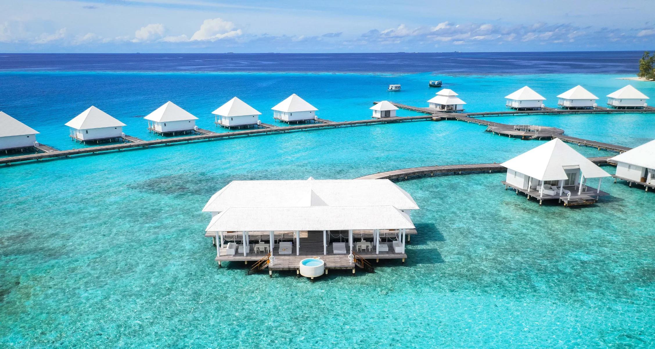 The Two Bedroom Pool Water Villa at the end of the jetty at Diamonds Athuruga, with its private jacuzzi-style pool