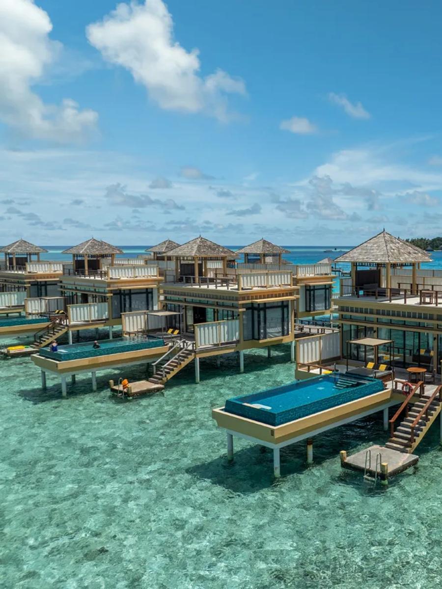 Exterior of an In-Ocean Pool Villa, stilted over the lagoon at Angsana Velavaru
