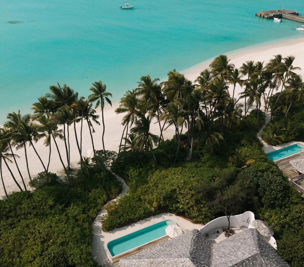 A One-Bedroom Beach Villa's private pool and deck at Soneva Secret