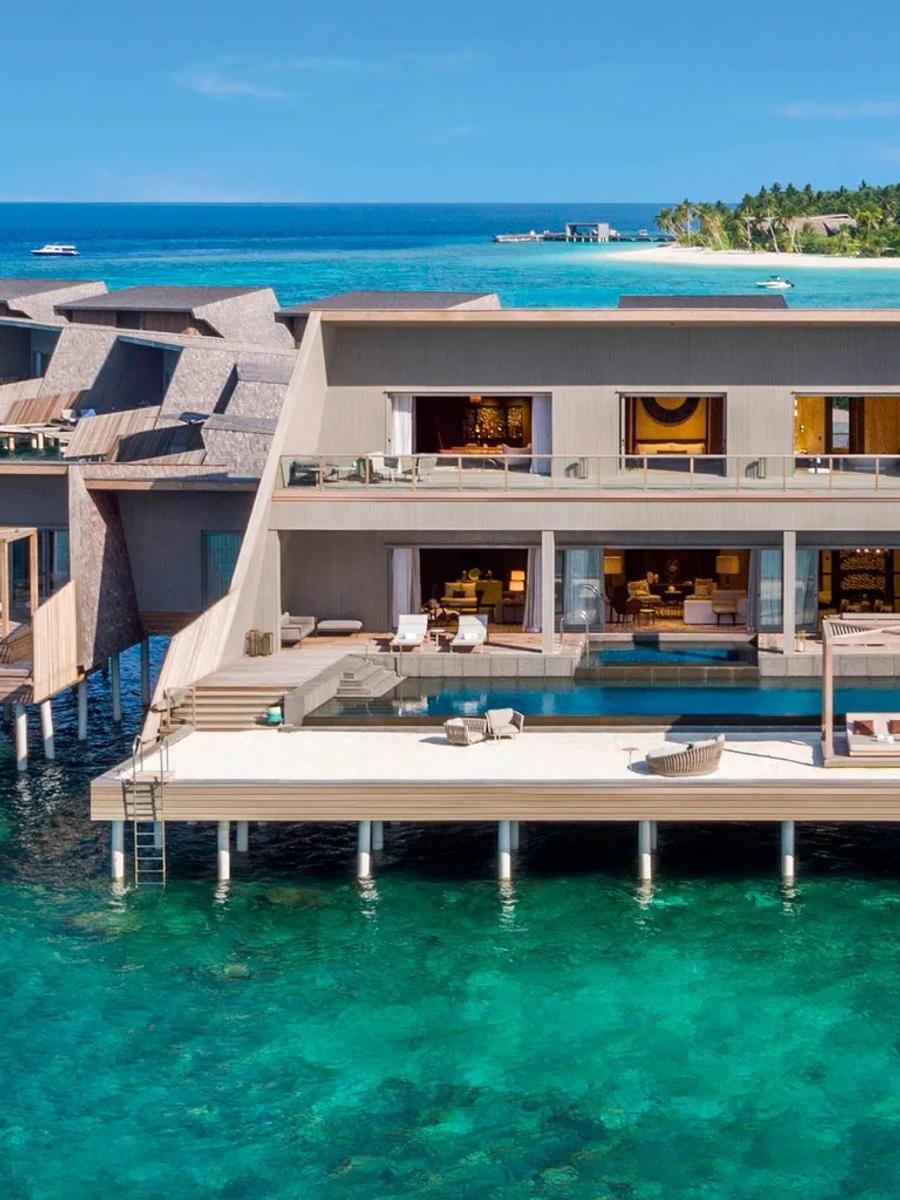 The exterior of the John Jacob Astor Estate, a two-level overwater estate villa