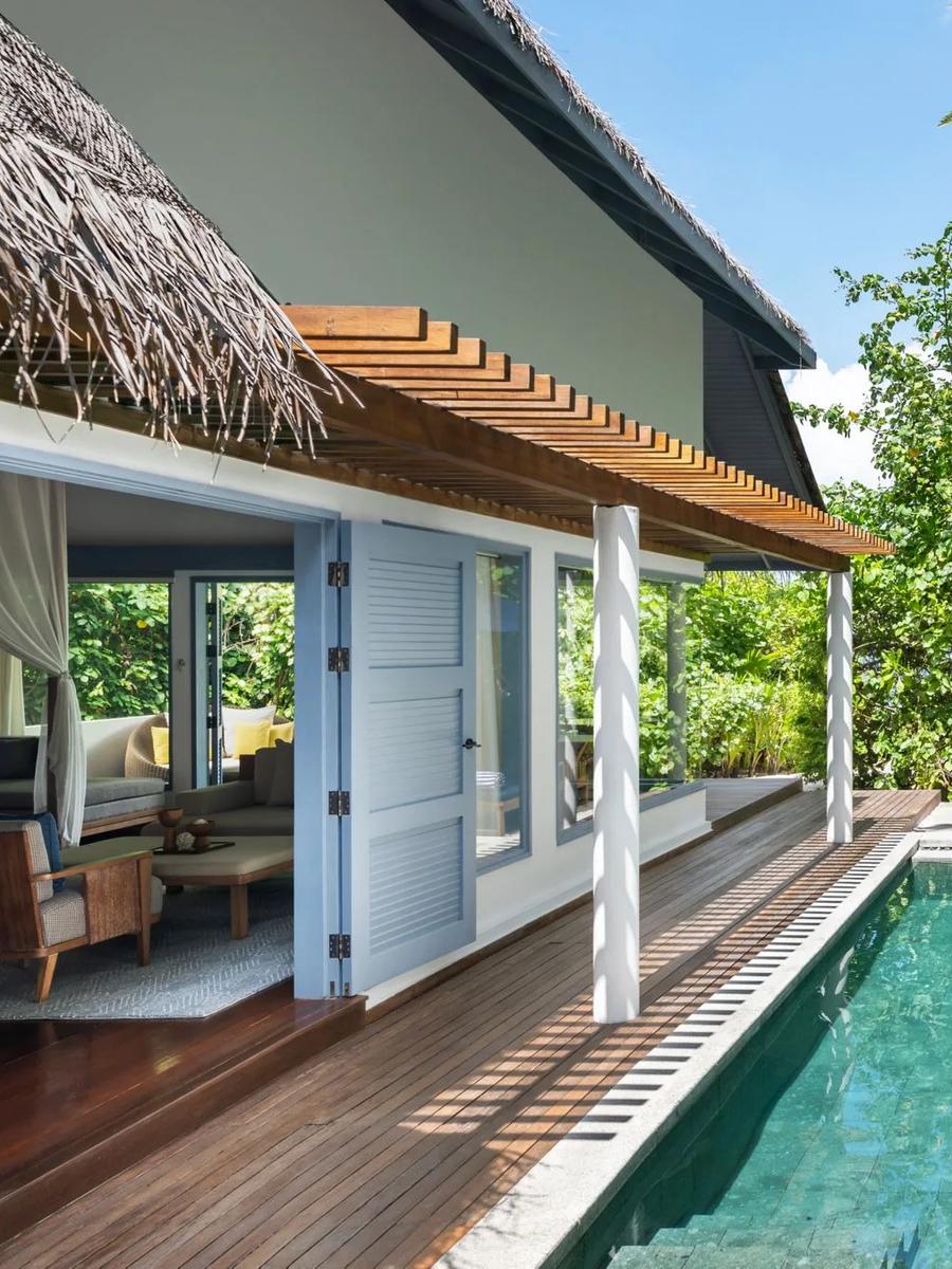 An Island Beach Villa's private pool, set among Halcyon's dense island greenery