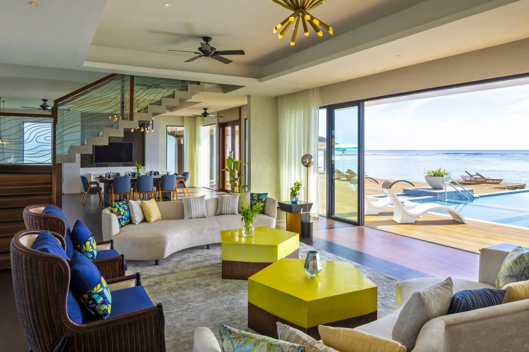 An interior lounge space inside the Four Bedroom Ocean Pool Retreat