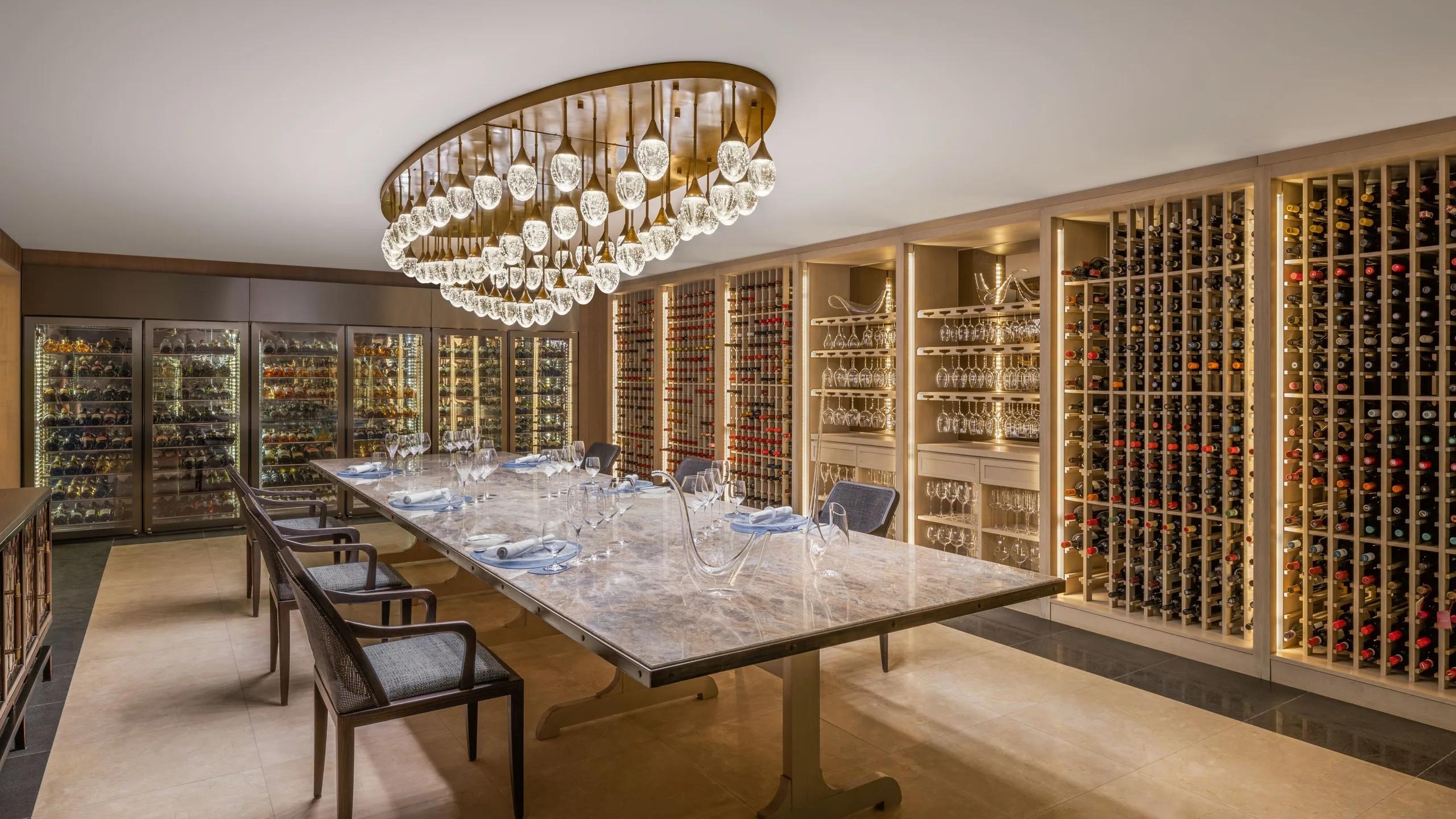 The interior of Decanter, the resort's hidden wine cellar restaurant