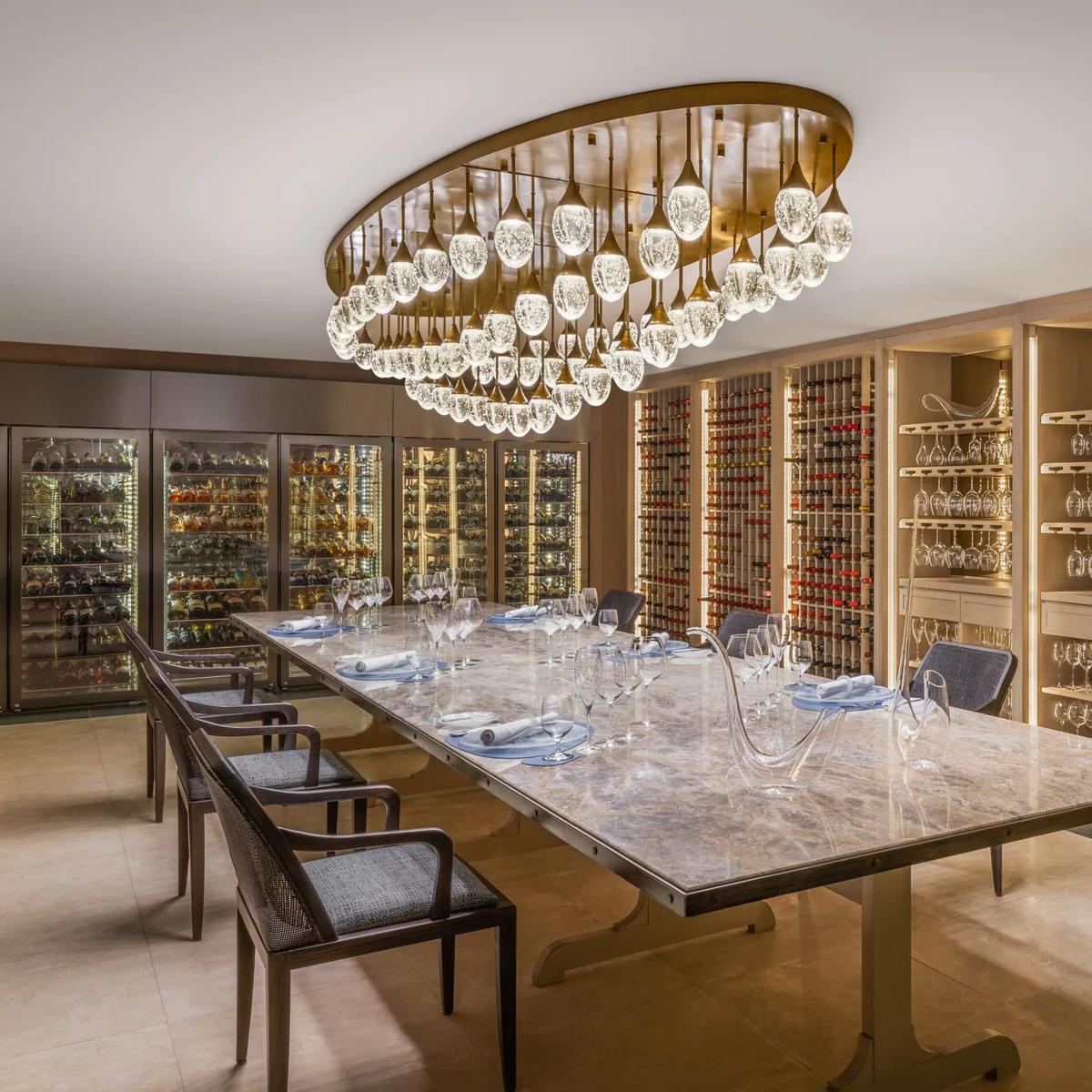 The interior of Decanter, the resort's hidden wine cellar restaurant