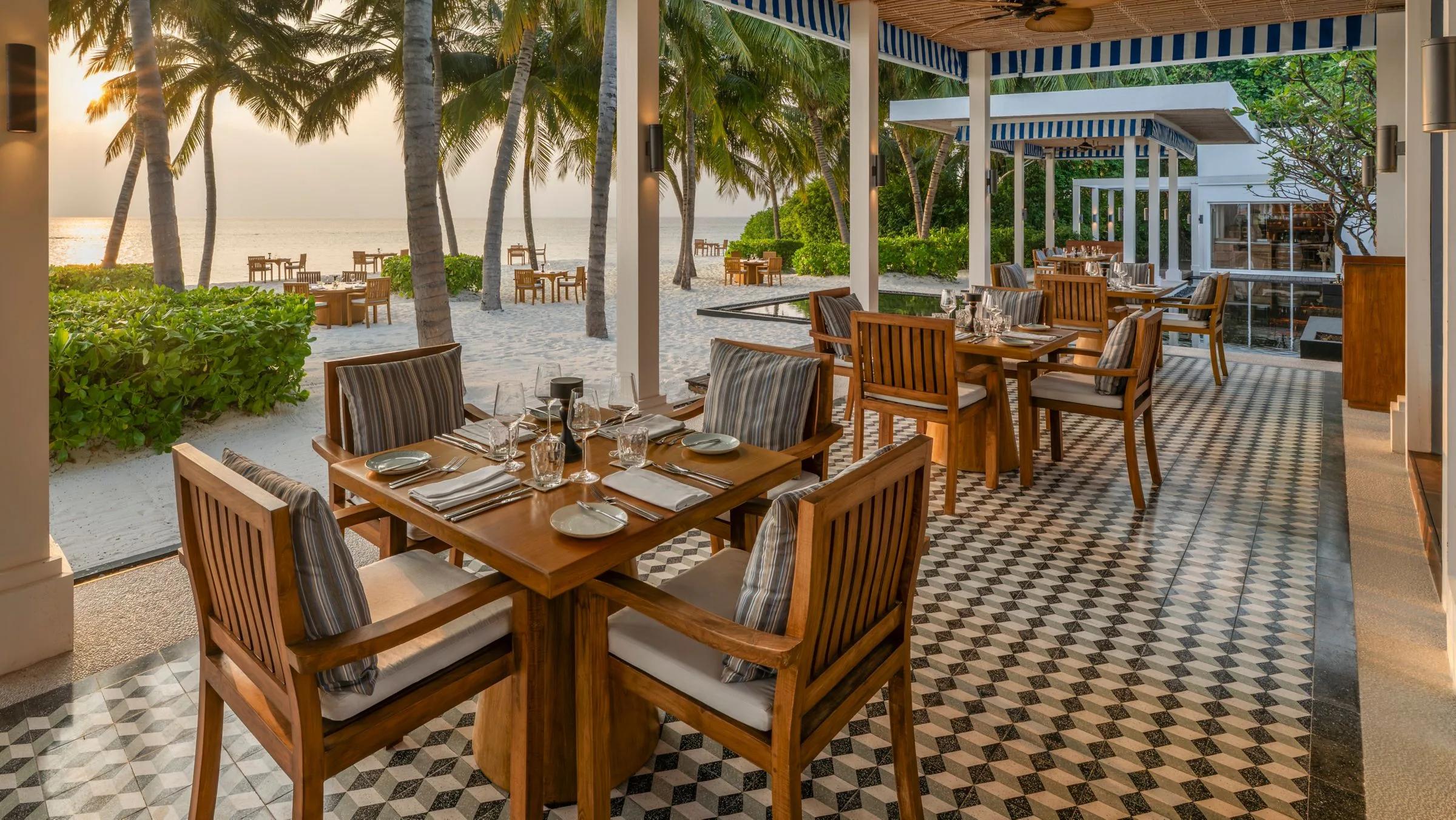 The indoor dining room at Thari, Halcyon's all-day Asian and Mediterranean restaurant