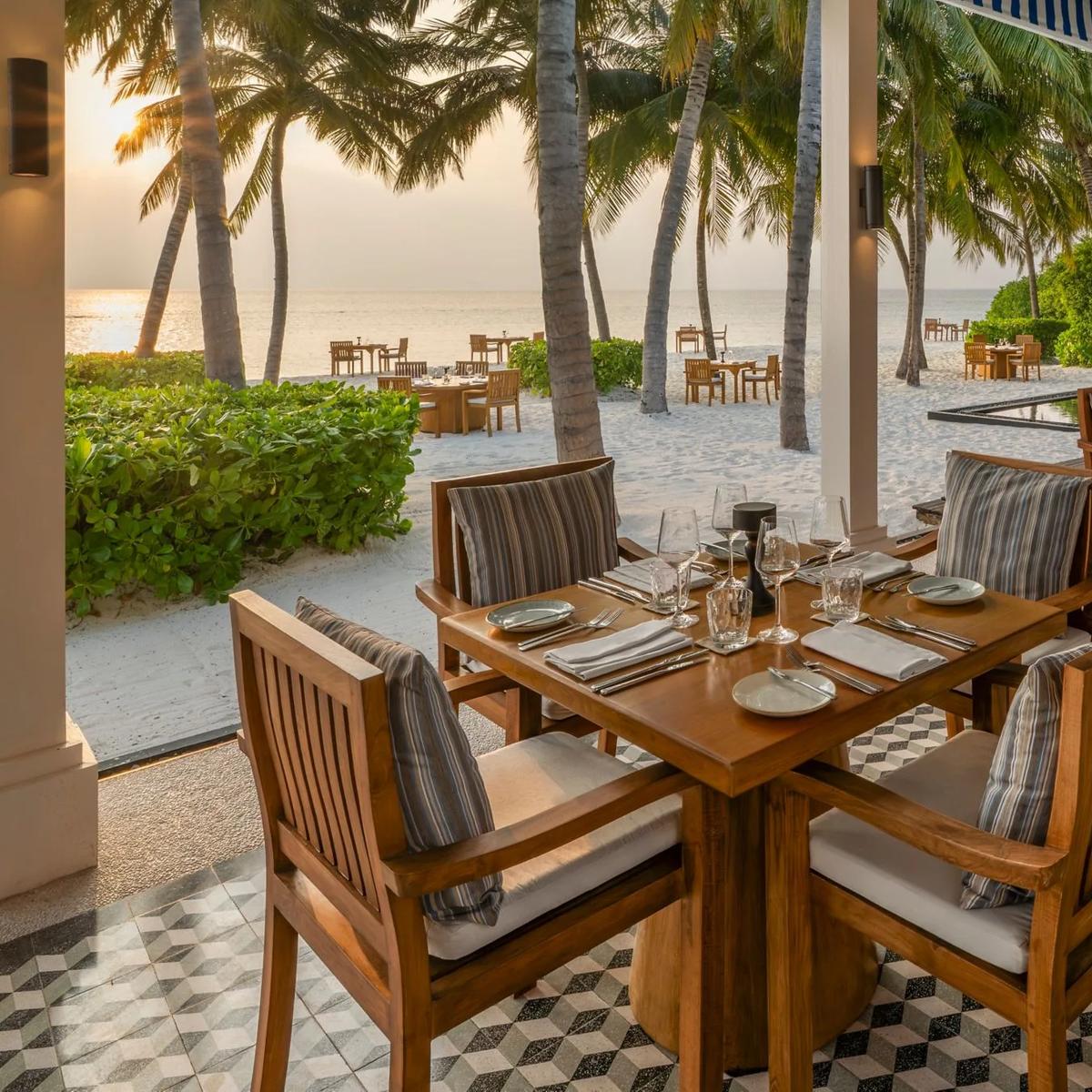 The indoor dining room at Thari, Halcyon's all-day Asian and Mediterranean restaurant