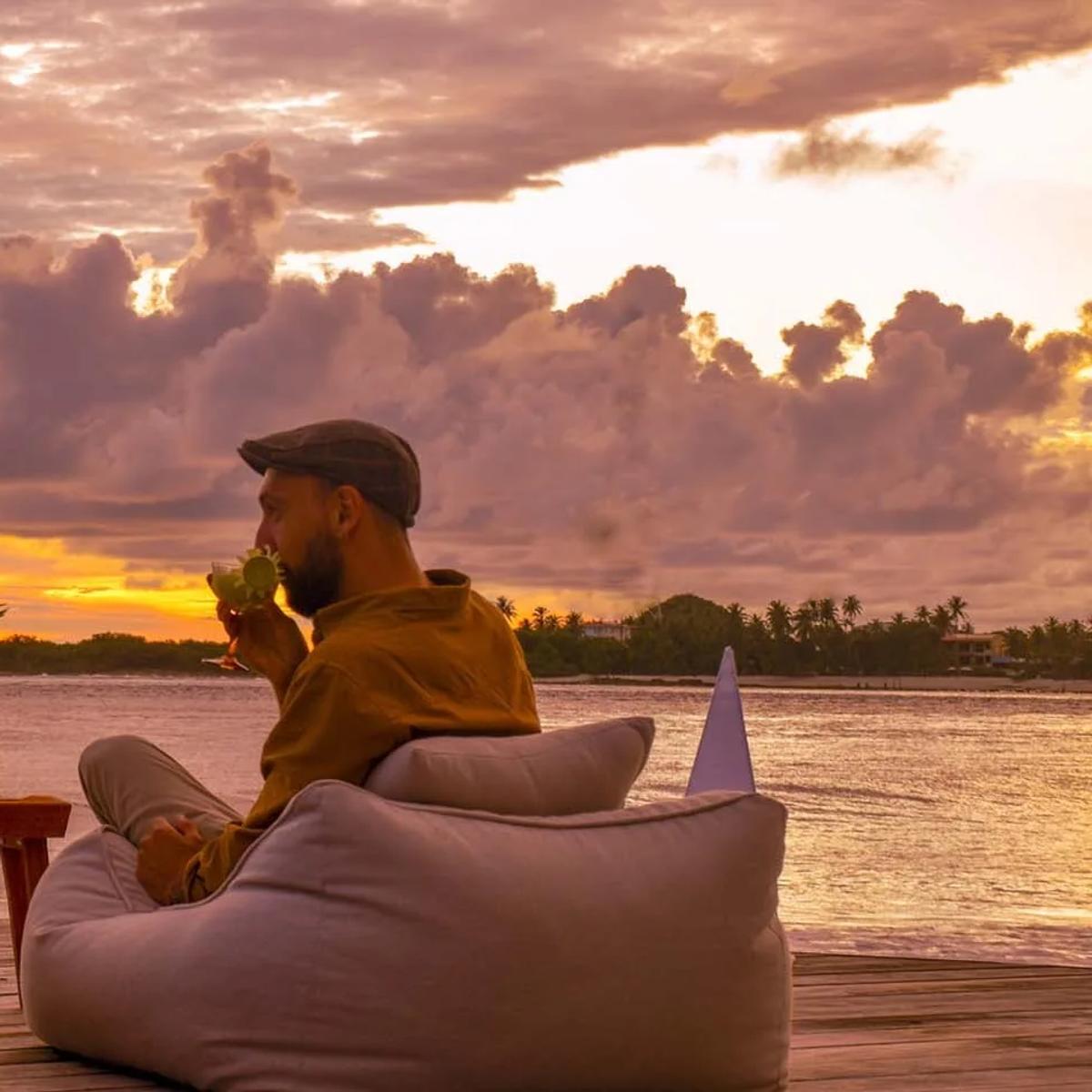 Raalhu Bar overlooking Chicken's Break surf point at Kuda Villingili Resort Maldives