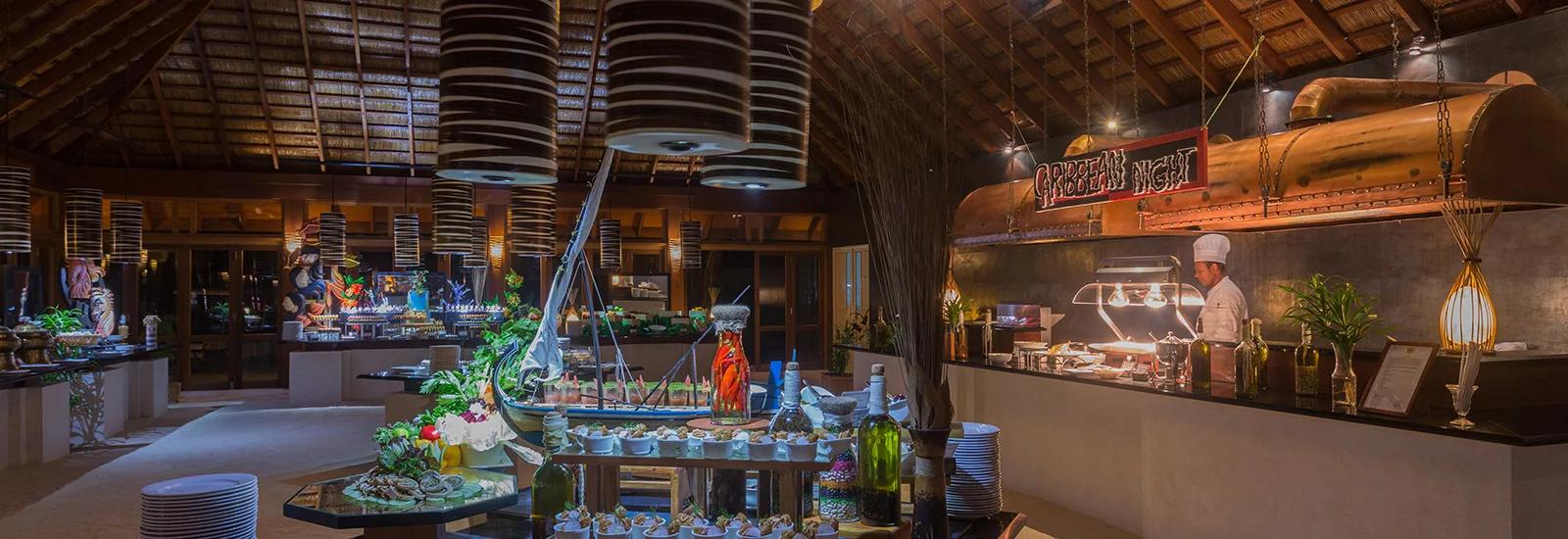 A seafood and lobster display at Funama Restaurant's themed buffet night