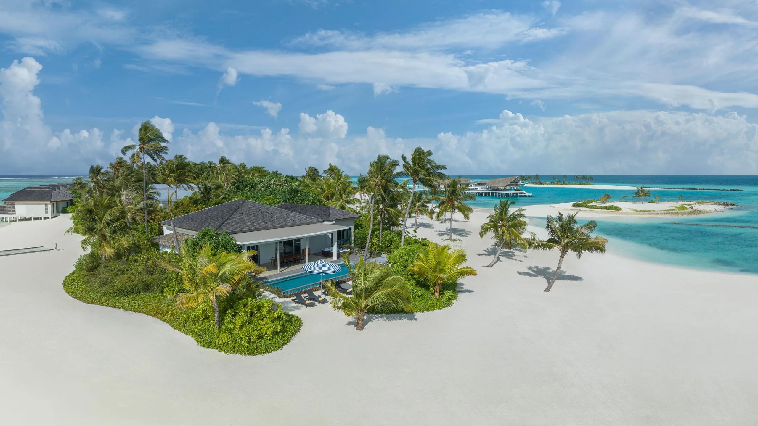 The three-bedroom Thilamaafushi Villa, the resort's flagship beachfront villa with a private pool