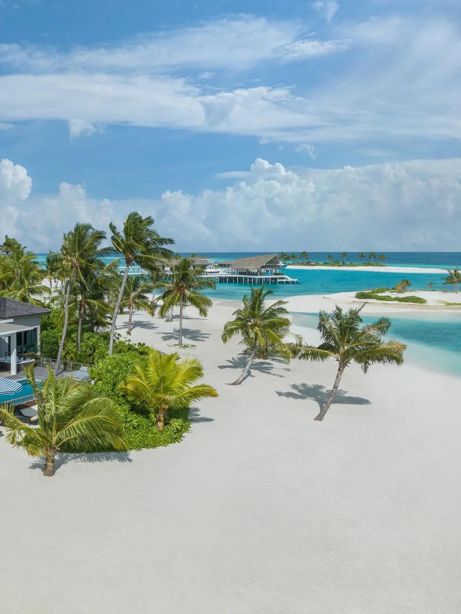 The three-bedroom Thilamaafushi Villa, the resort's flagship beachfront villa with a private pool