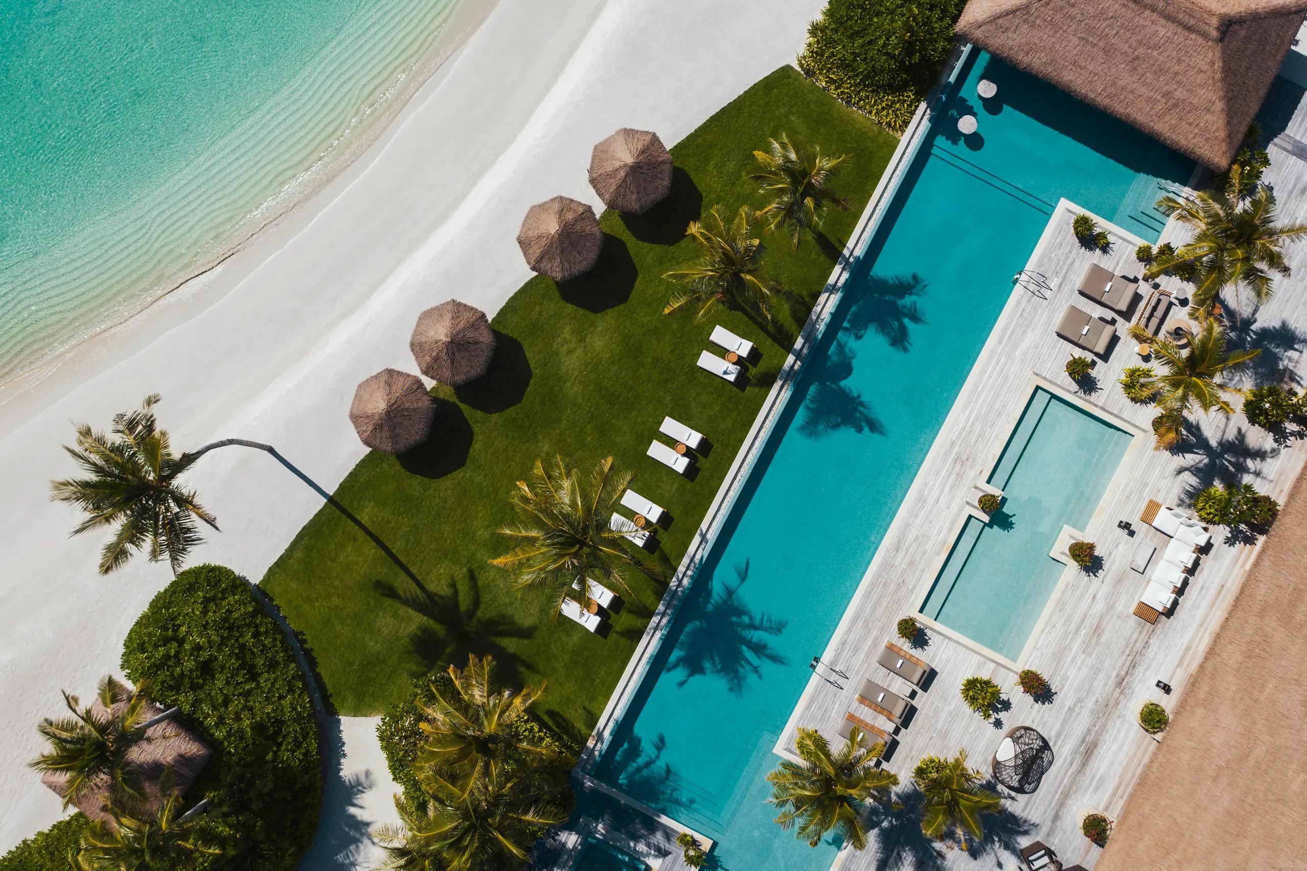 A second aerial view of Ithaafushi, Waldorf Astoria Maldives Ithaafushi's private island, showing the Haali area