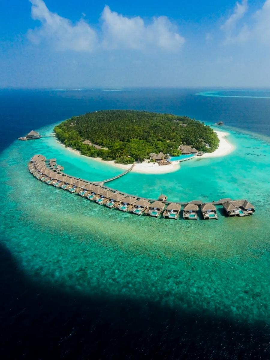 Aerial view of Dusit Thani Maldives' island and beachfront — the resort has not published dedicated photography for the Beachfront Pool Villa
