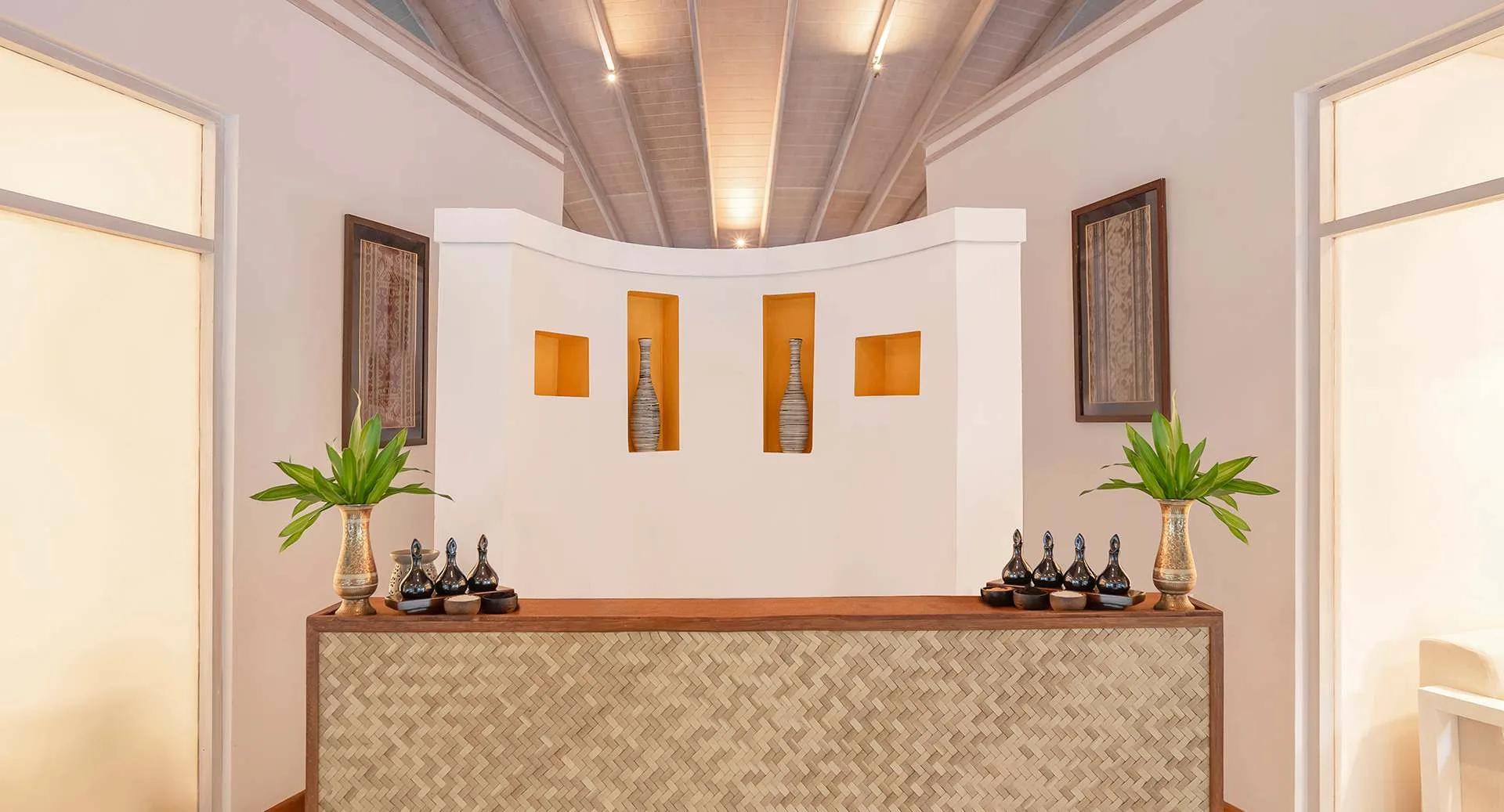 The reception of The Spa, the resort's Balinese-inspired treatment centre