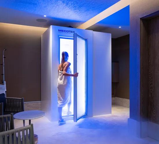A cryotherapy chamber inside CORE, Joali Being's 24-hour movement and fitness zone