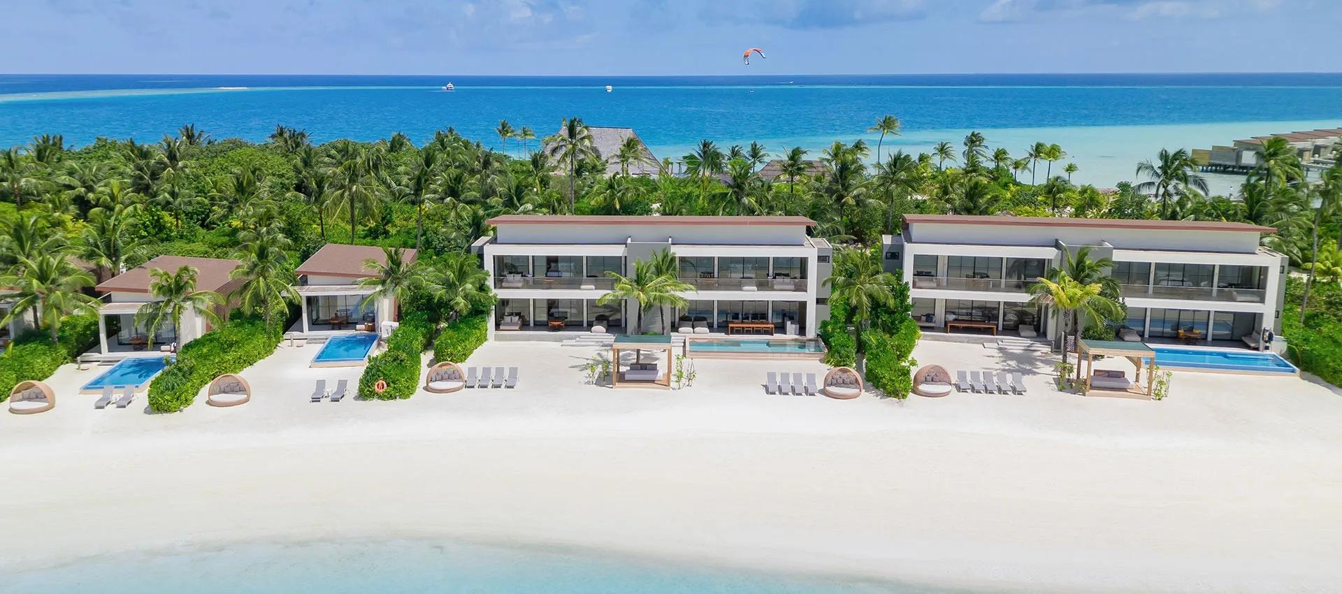 The Three Bedroom Beach Retreat's exterior and private pool, the resort's largest three-bedroom category