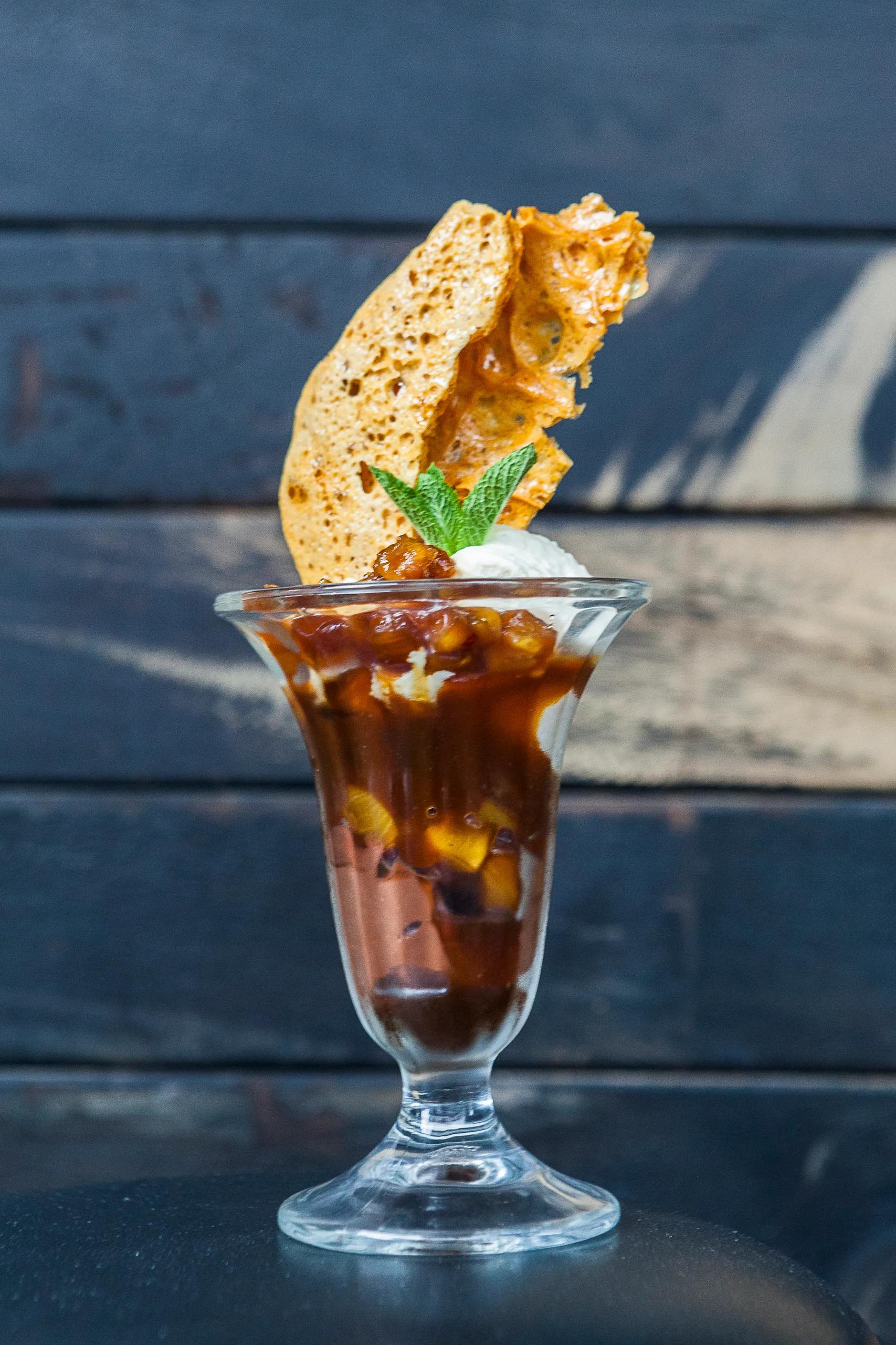 A dessert served at The Ledge, Waldorf Astoria Maldives Ithaafushi — Peacock Alley has no dedicated published photo, so this shot from the resort's beachside grill stands in here