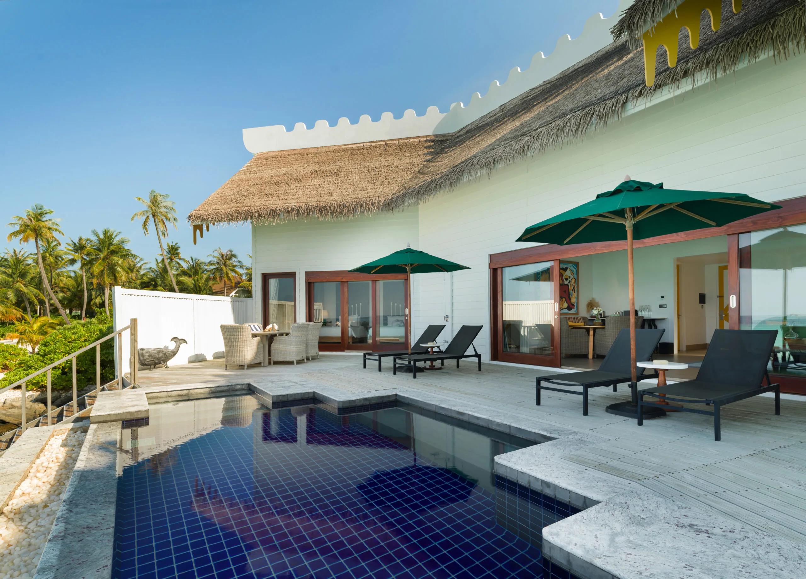 Outdoor deck of the 2 Bedroom Overwater Pool Villa at SAii Lagoon Maldives