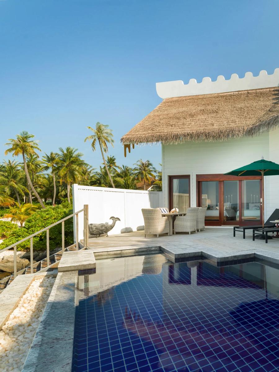 Outdoor deck of the 2 Bedroom Overwater Pool Villa at SAii Lagoon Maldives