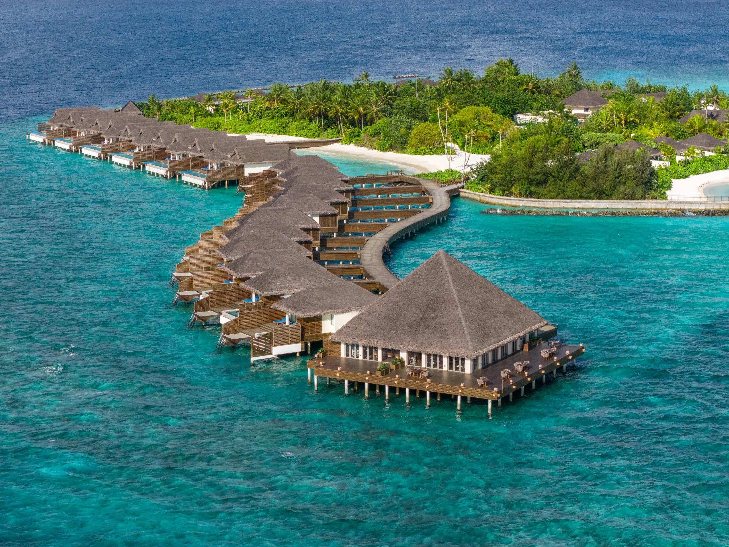 Feydhoo Finolhu Island seen from above Bō's overwater dining deck