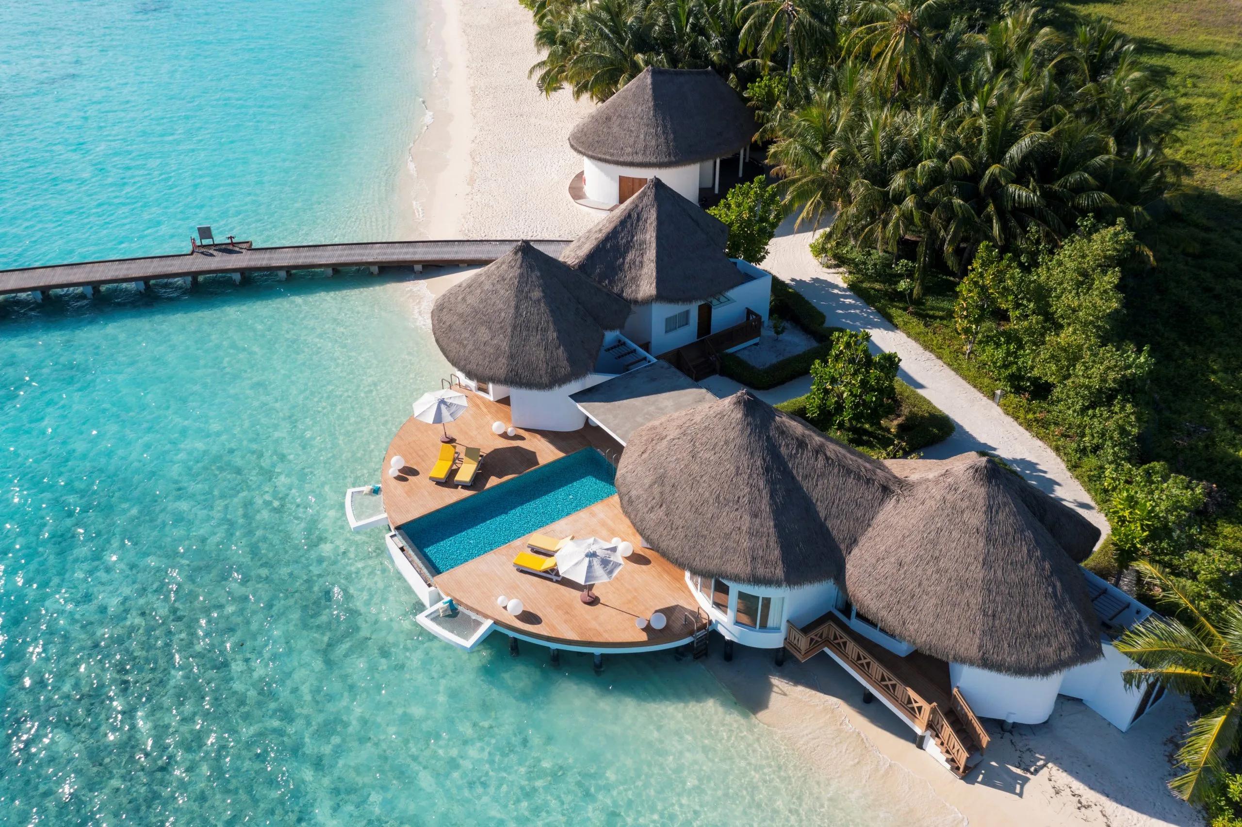 The exterior of the Four-Bedroom Beach Pool Villa at Mercure Maldives Kooddoo Resort, the resort's largest accommodation