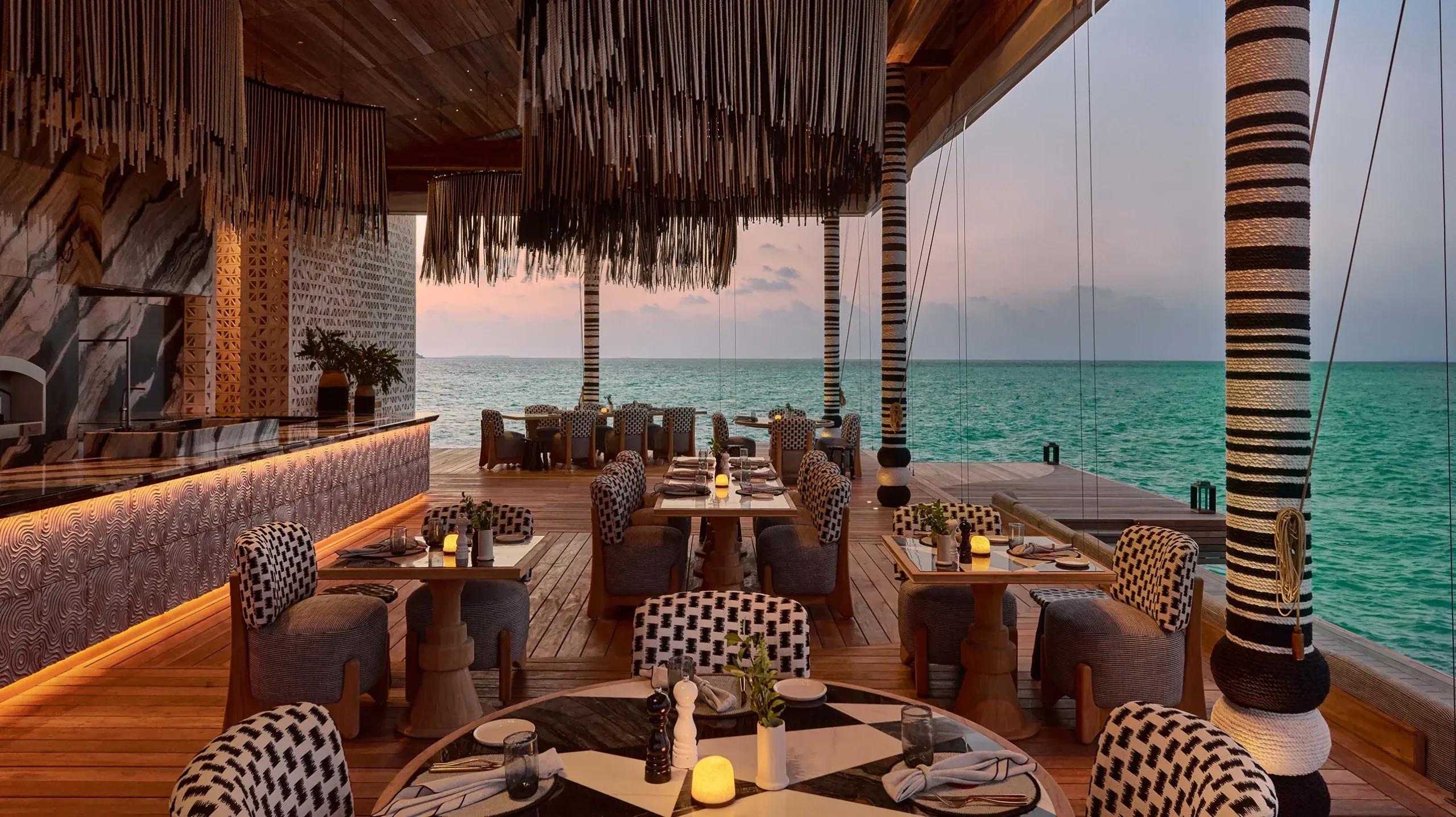 SAFAR Restaurant's pavilion at .Here, its form inspired by traditional Bodu Beru dancer attire