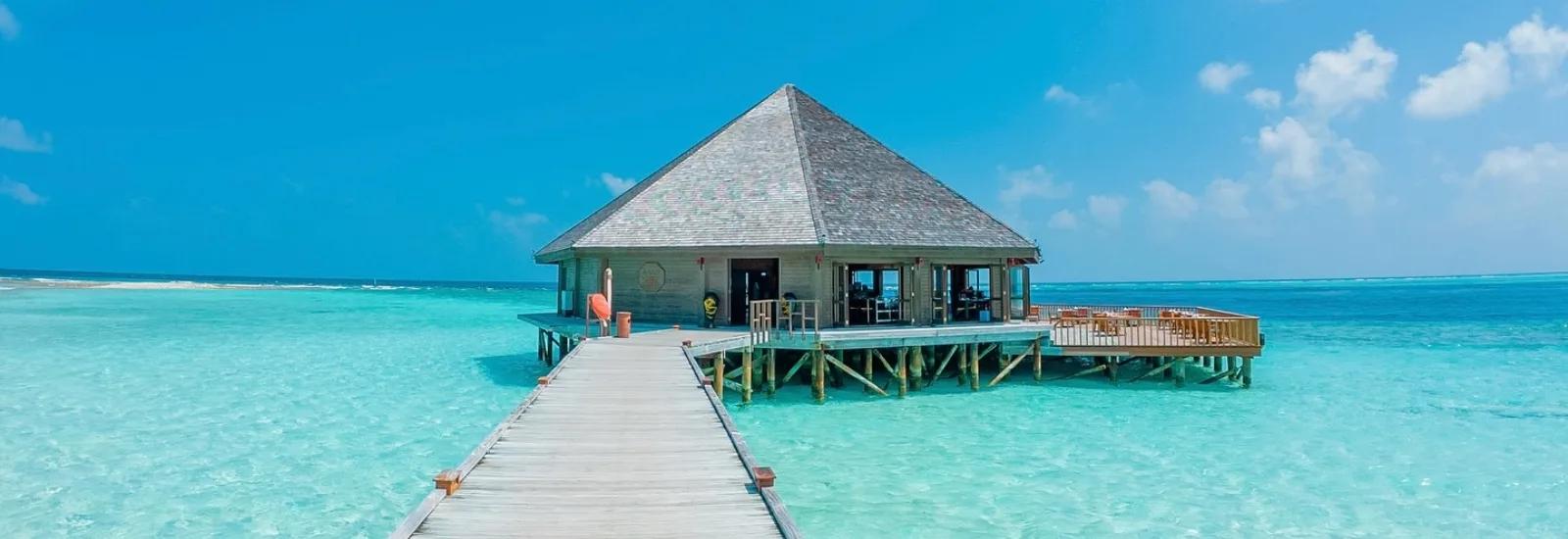 Asian Wok Restaurant's overwater pavilion at the end of a jetty over the lagoon