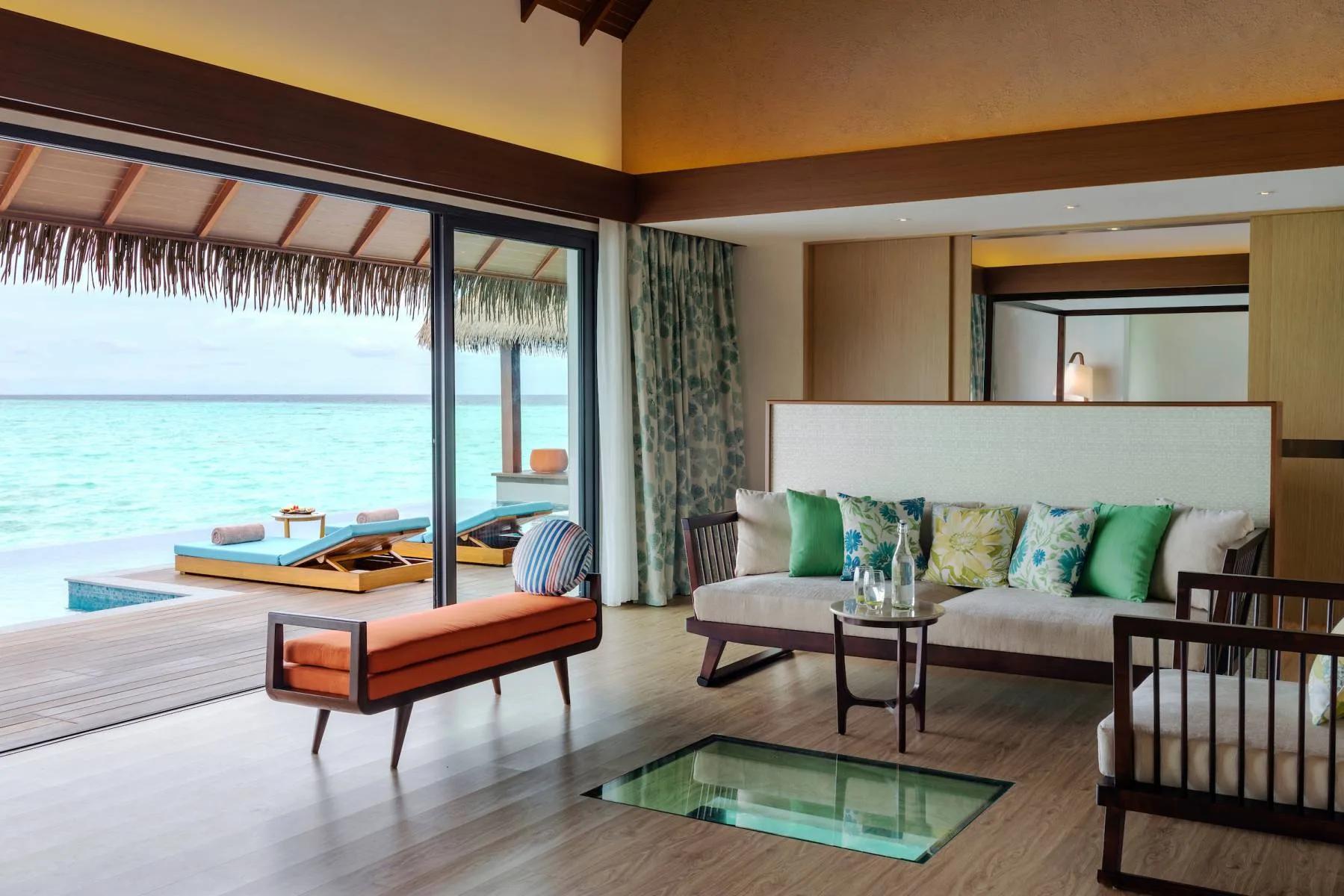 The living area inside a Two Bedroom Ocean Pool Villa