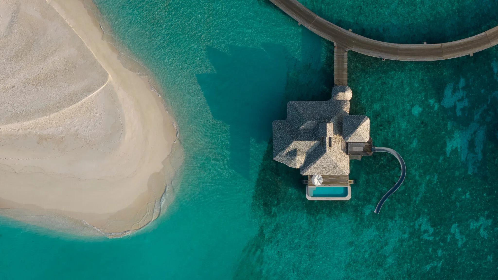 A One-Bedroom Horizon Overwater Villa at Soneva Secret, set over the lagoon