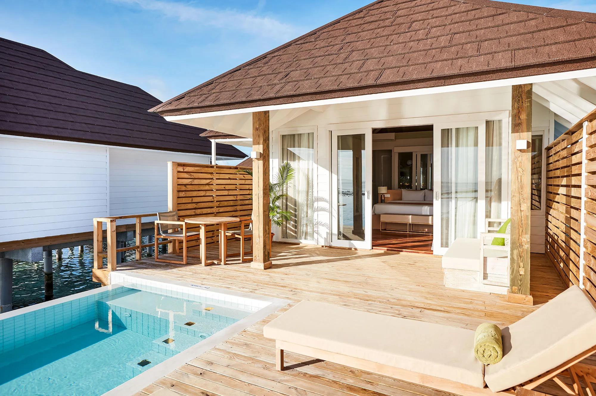 A Grand Water Villa with Pool on Dream Island, plunge pool on the overwater deck facing the lagoon