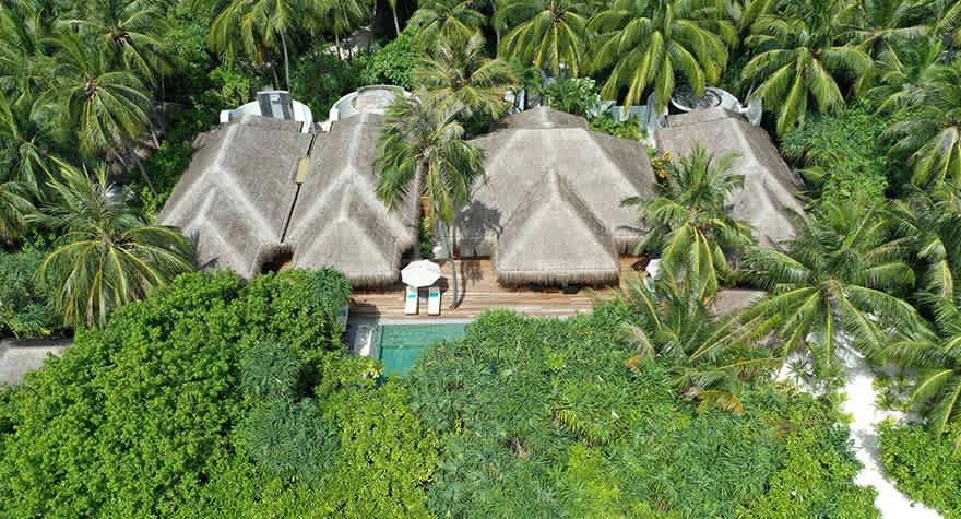 Exterior of a Three Bedroom Beach Pool Residence at Anantara Kihavah Maldives Villas