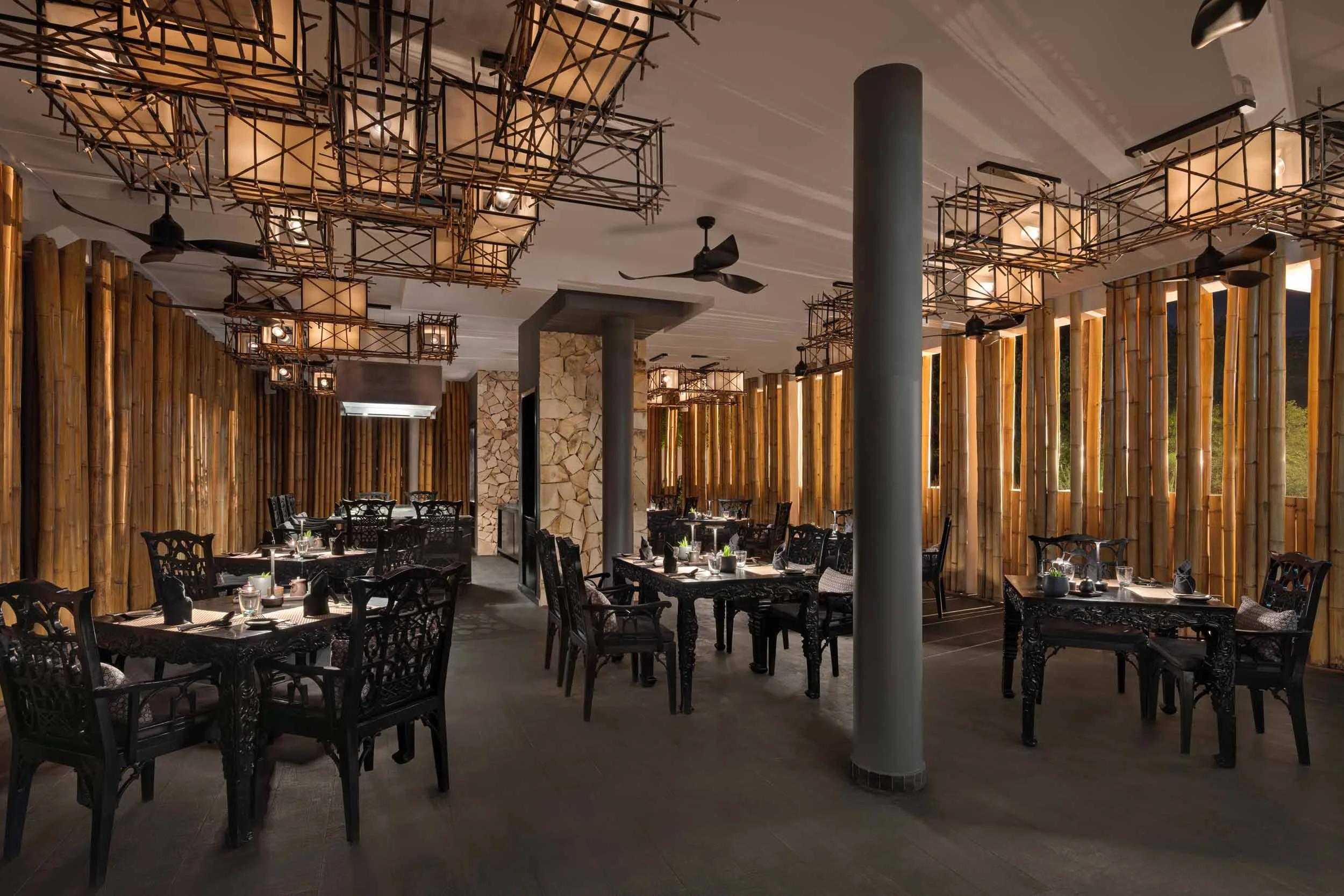 Le Asiatique Restaurant's teppanyaki grill, set for an evening service