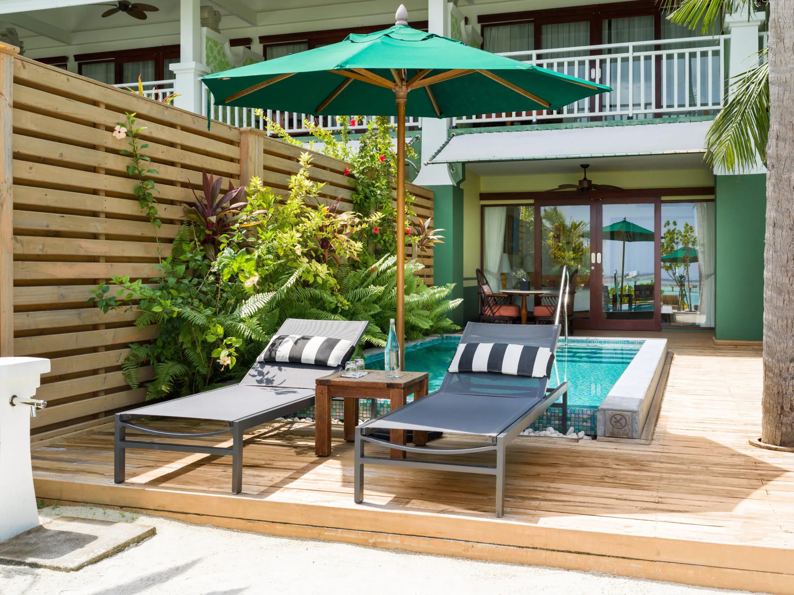 Private pool deck of the Beach Room with Pool at SAii Lagoon Maldives