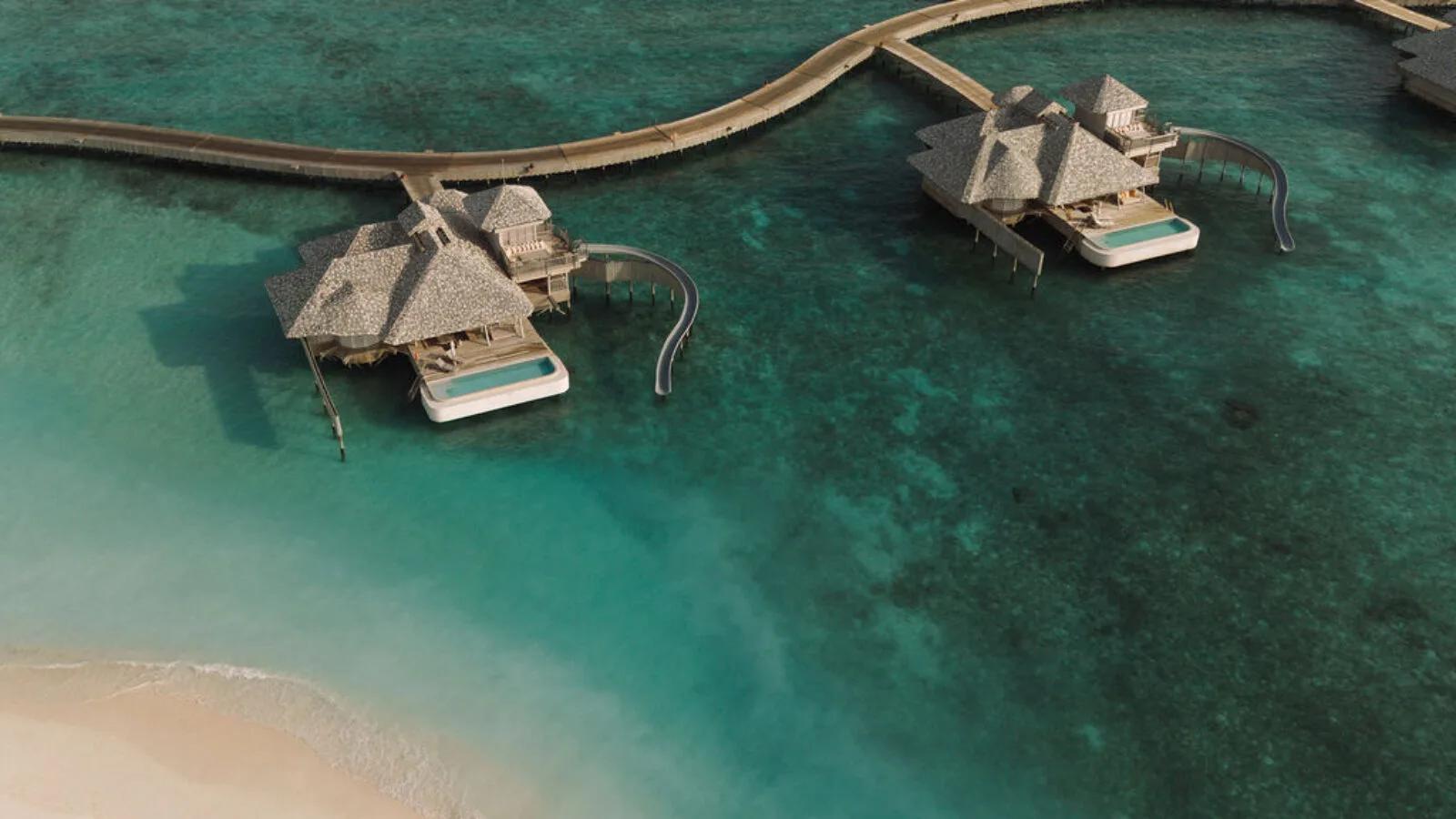 A One-Bedroom Horizon Overwater Villa at Soneva Secret, viewed from the lagoon