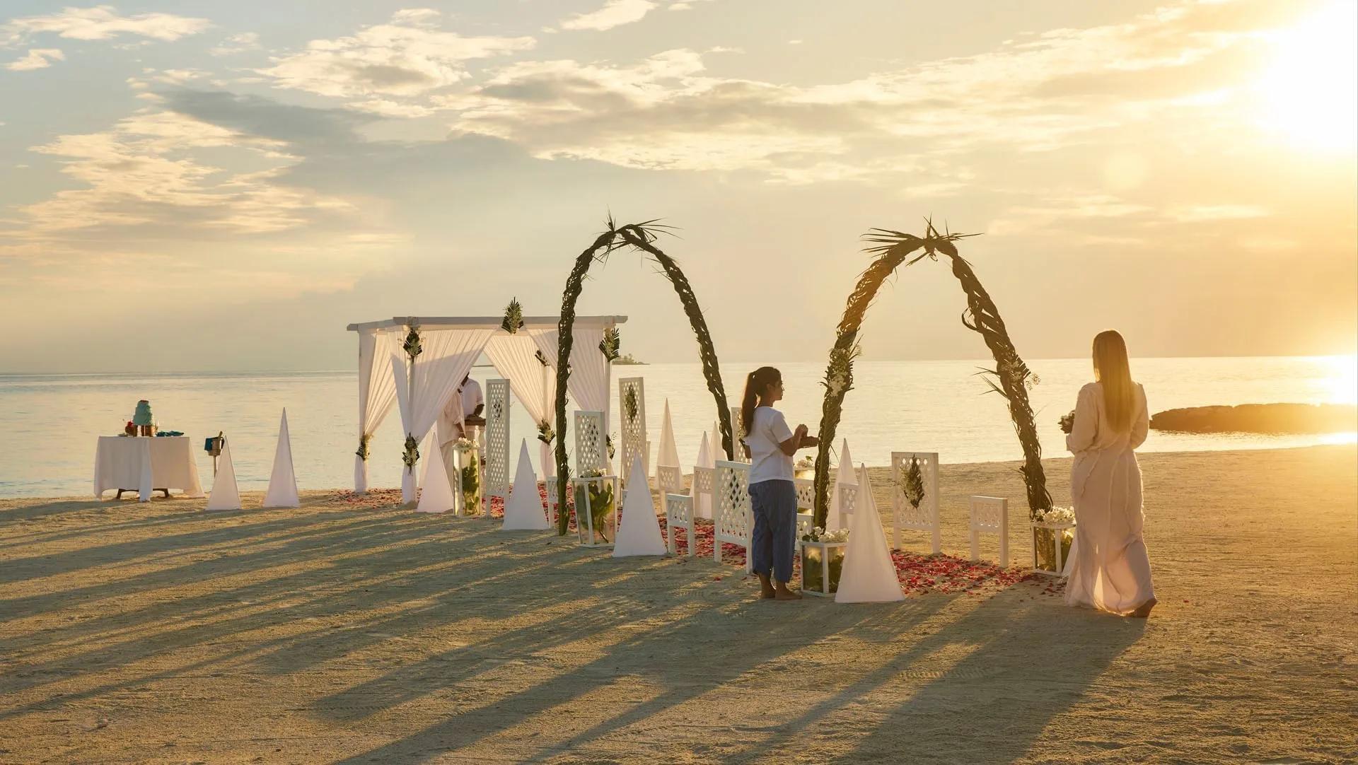 A beach wedding ceremony set-up at Grand Park Kodhipparu