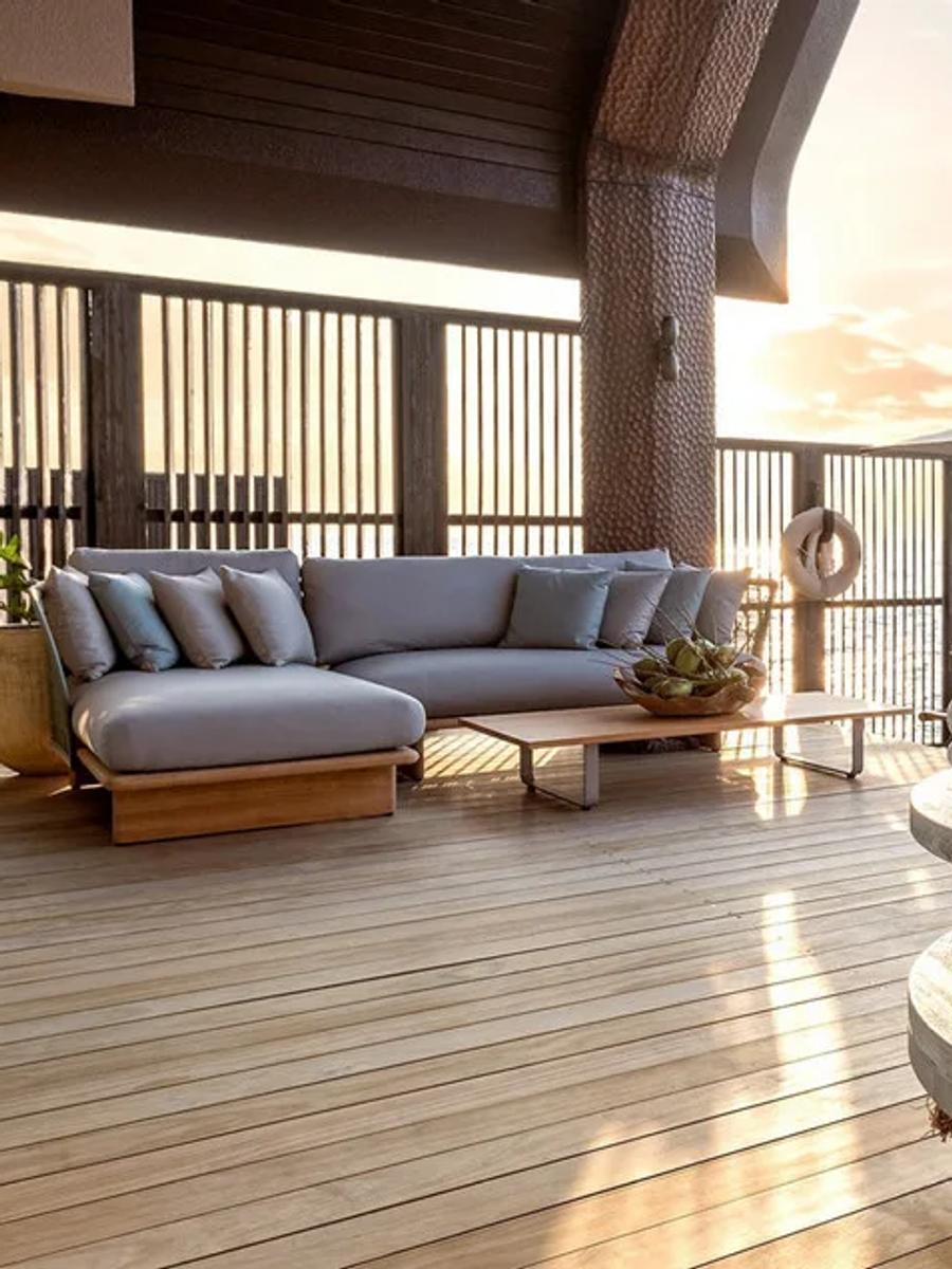 Sunset view from the terrace of a Sunset Ocean Pool Villa at Joali Being