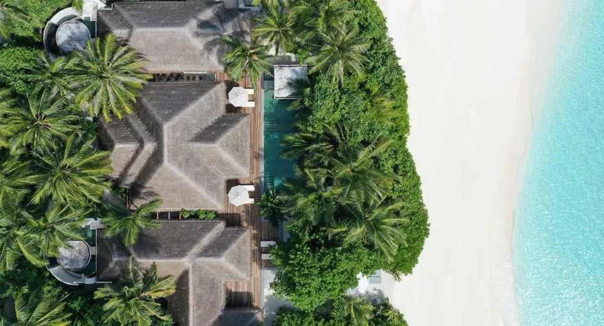 Exterior of a Two Bedroom Beach Pool Residence at Anantara Kihavah Maldives Villas