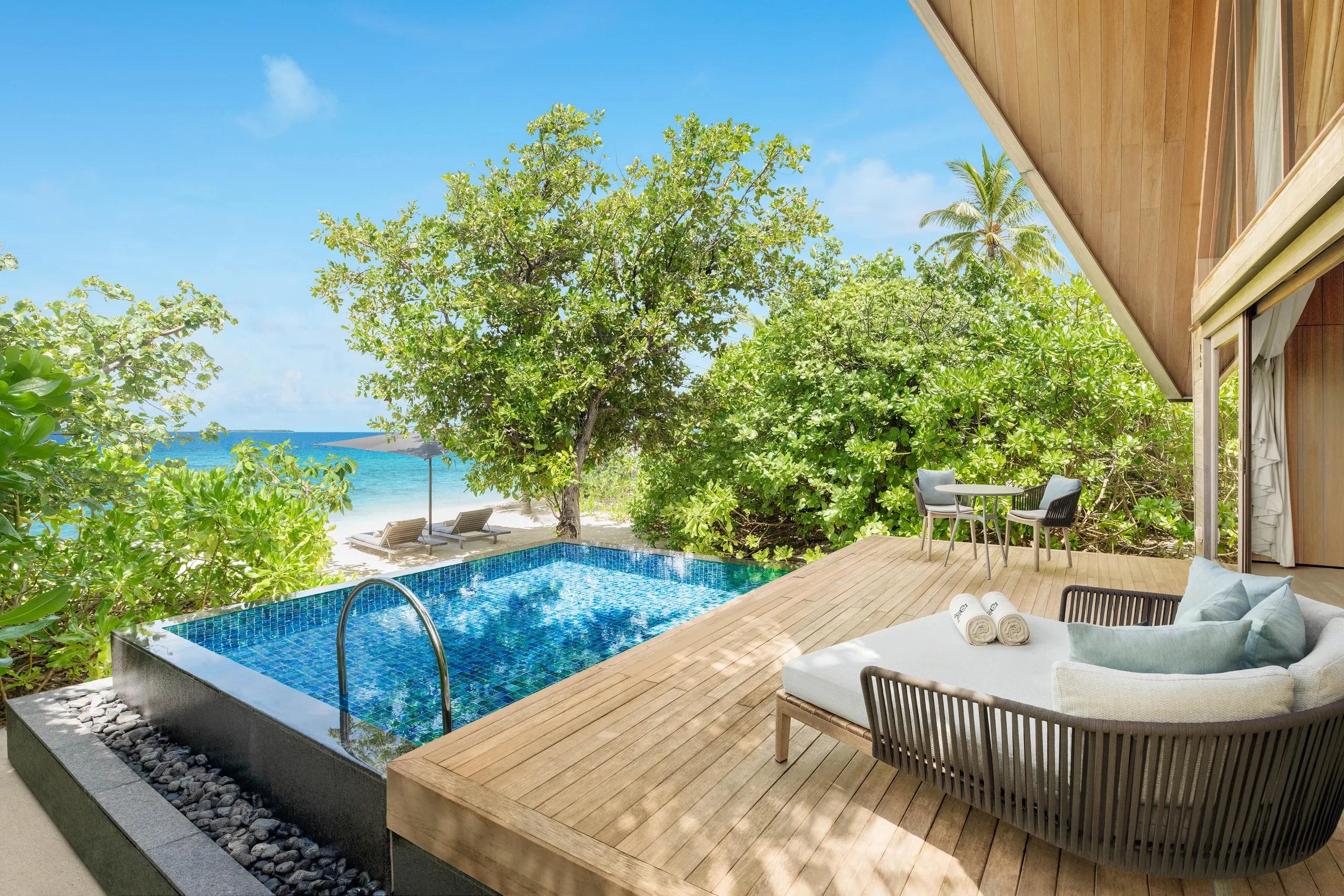 The private pool of a Beach Villa with Pool, set directly on the white sand