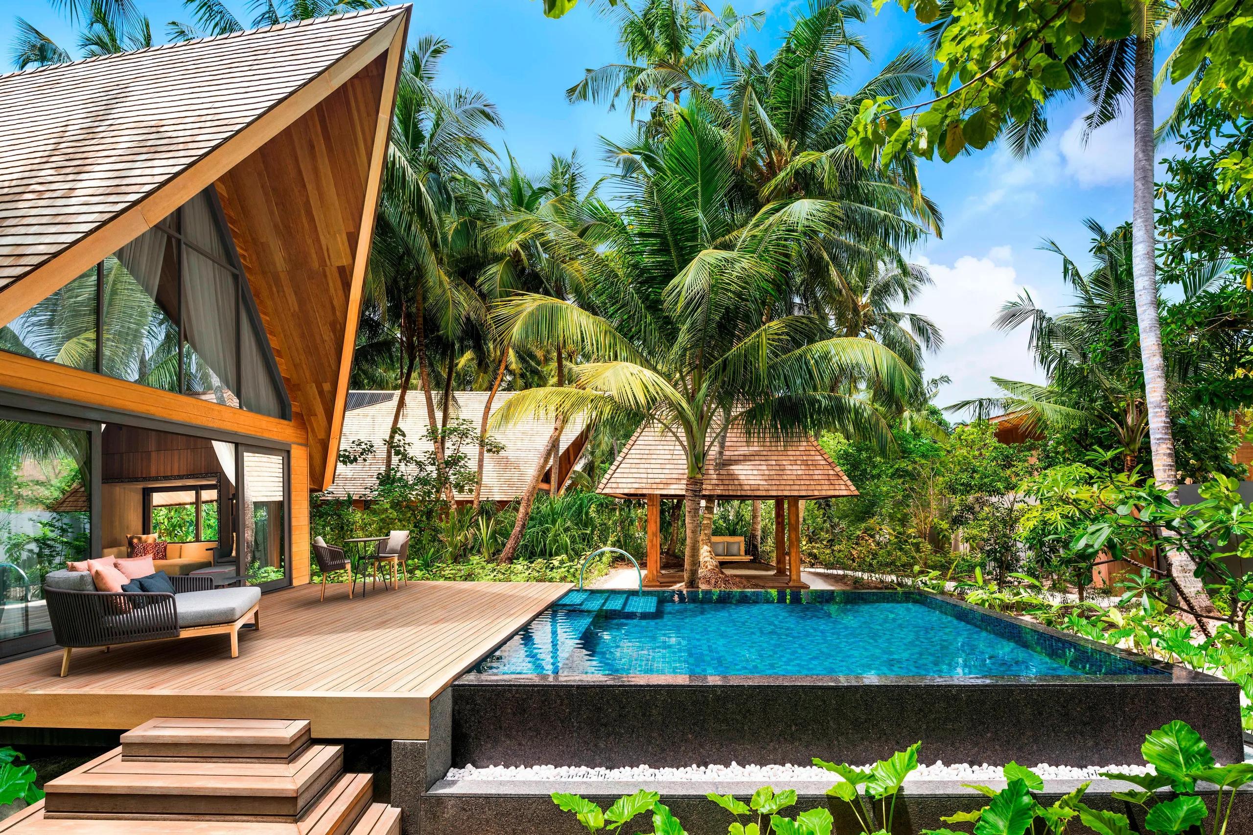 The exterior and private pool of a Garden Villa with Pool, set within the island's jungle canopy
