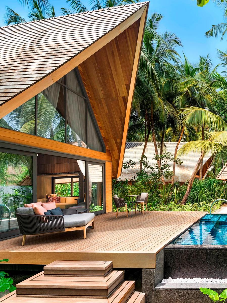 The exterior and private pool of a Garden Villa with Pool, set within the island's jungle canopy