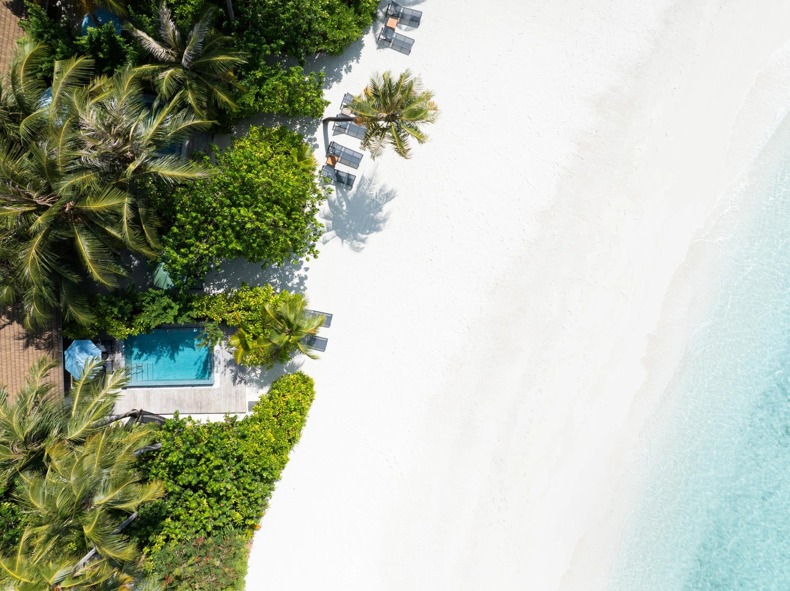 Aerial view of the Beach Villa with Pool at SAii Lagoon Maldives