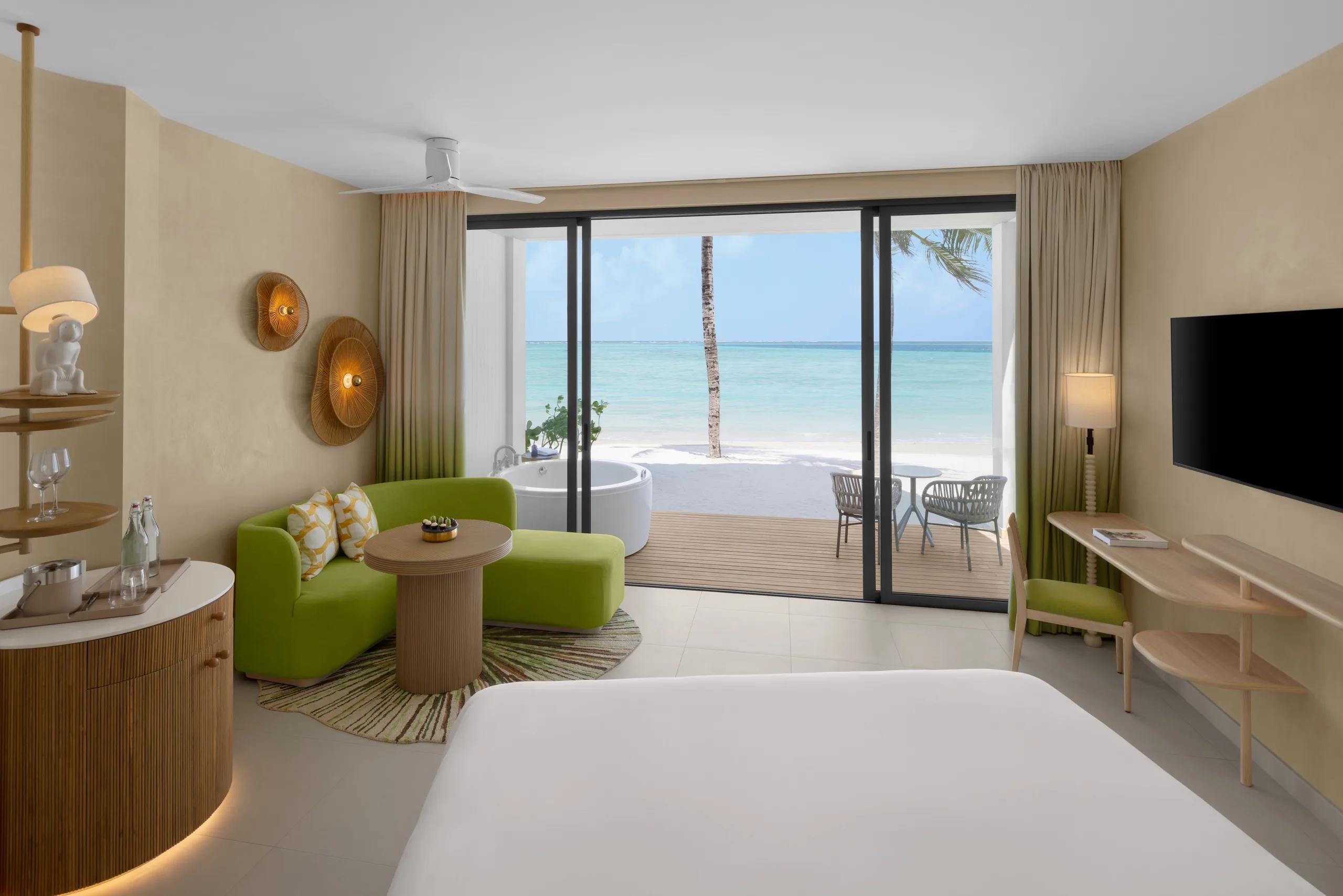 A Mirage Beachfront-category room's exterior and deck (jacuzzi-tier room pictured; no dedicated photo of the standard Mirage Beachfront Room was available)